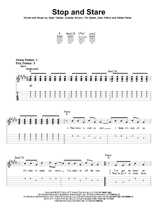 Download OneRepublic Stop And Stare Sheet Music