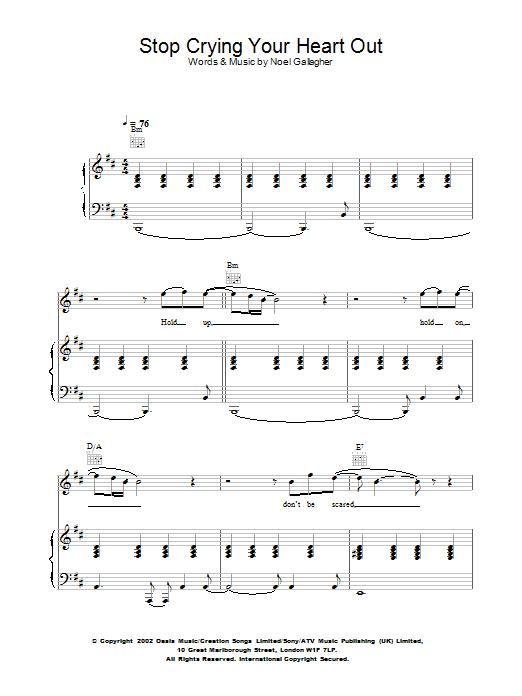 Download Oasis Stop Crying Your Heart Out Sheet Music