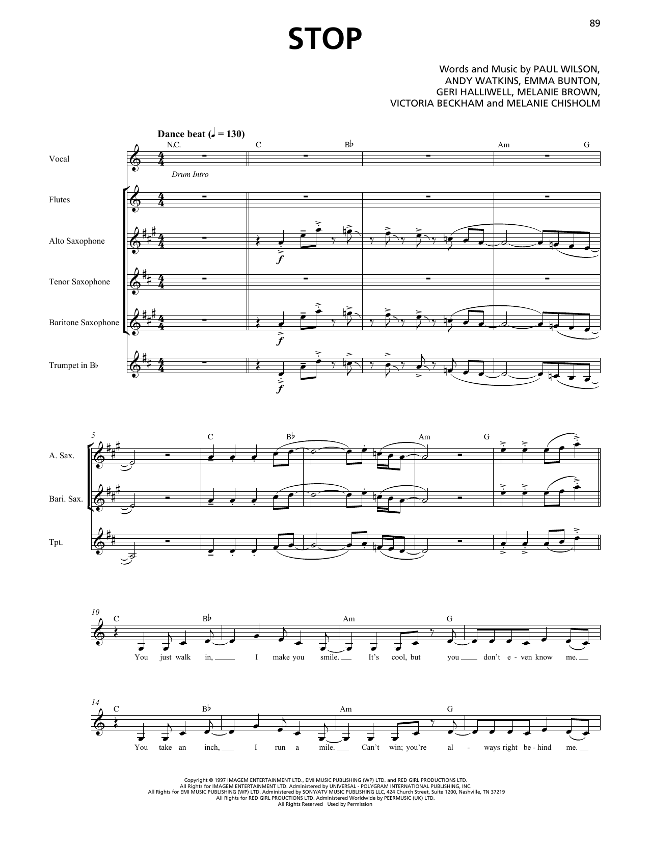 Download Spice Girls Stop (Horn Section) Sheet Music