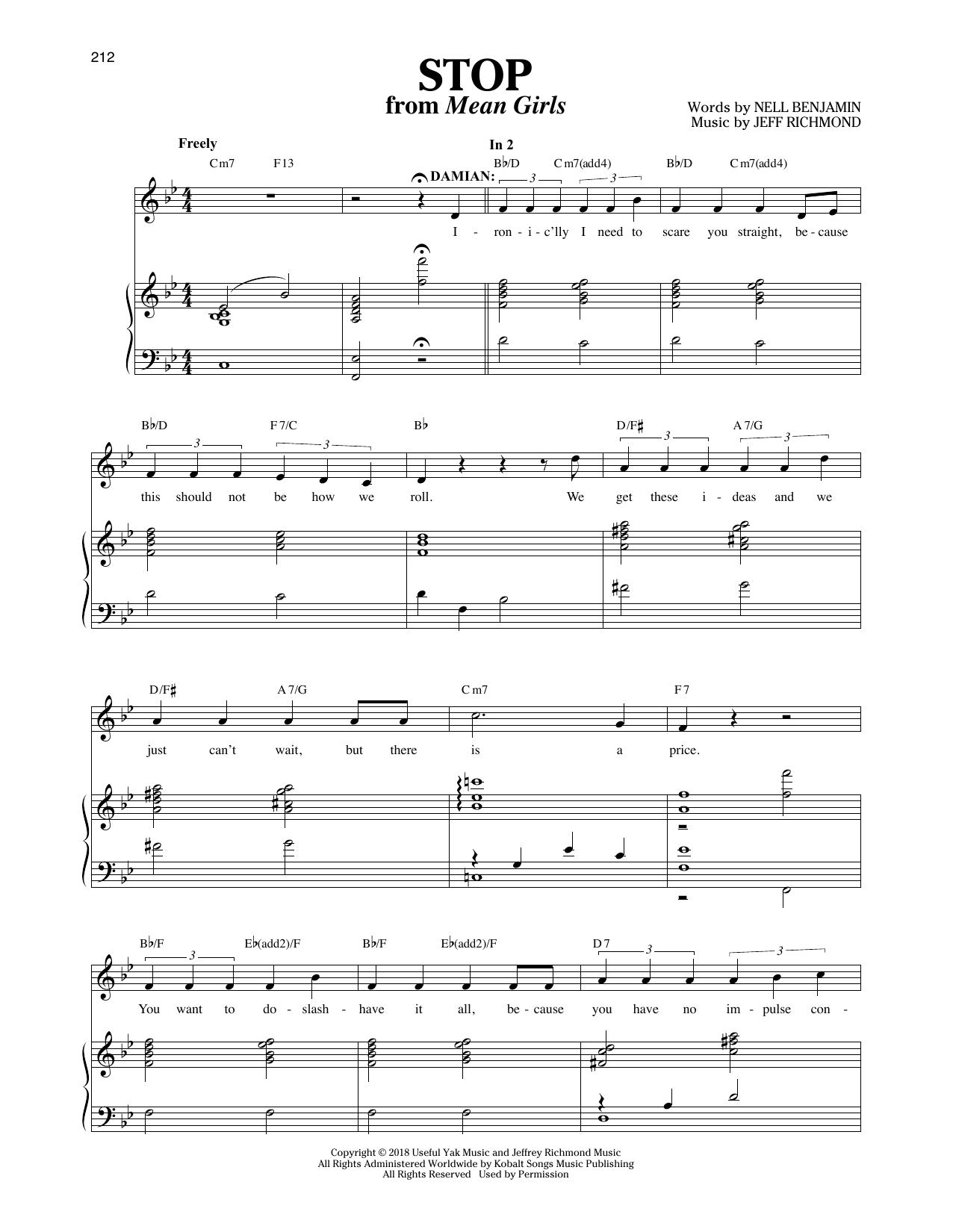 Download Jeff Richmond & Nell Benjamin Stop [Solo version] (from Mean Girls: T Sheet Music