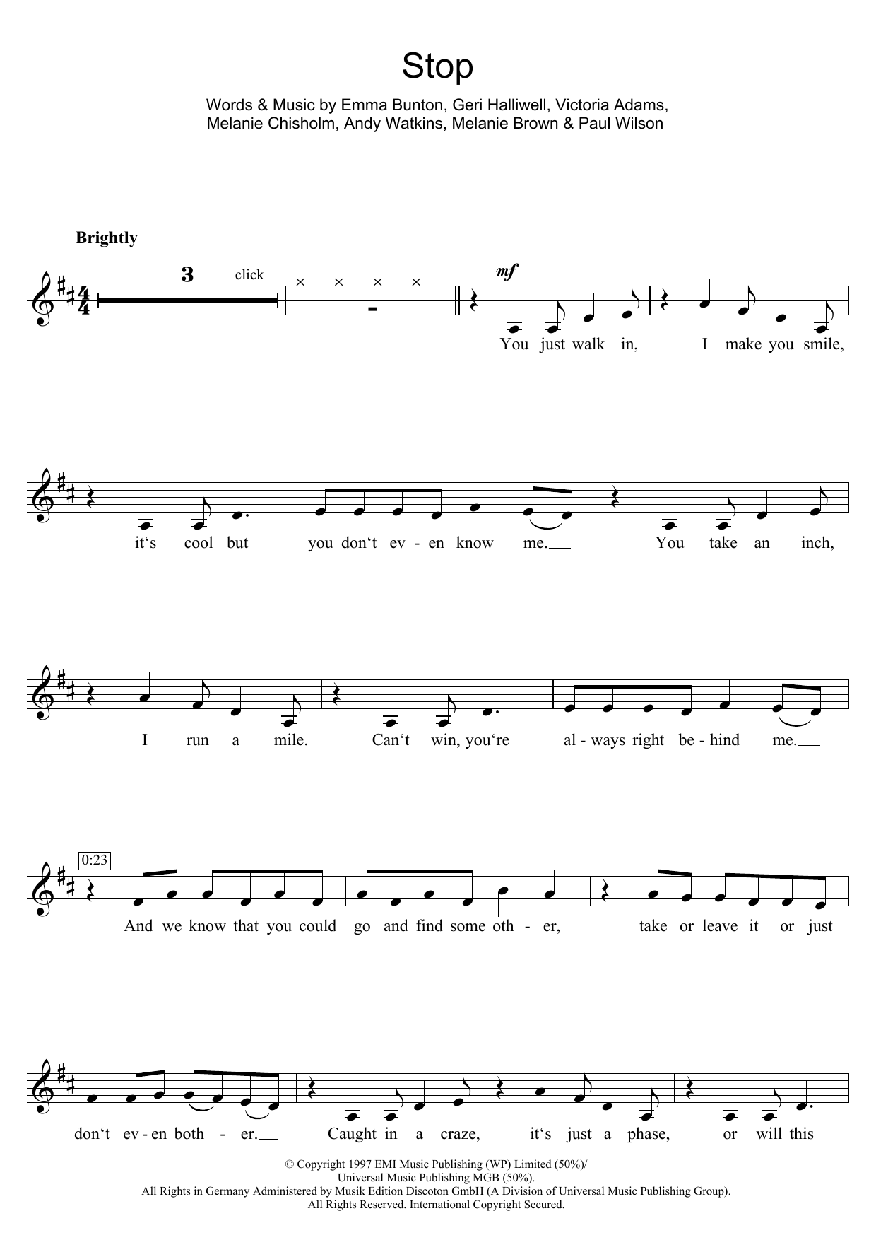 Download The Spice Girls Stop Sheet Music