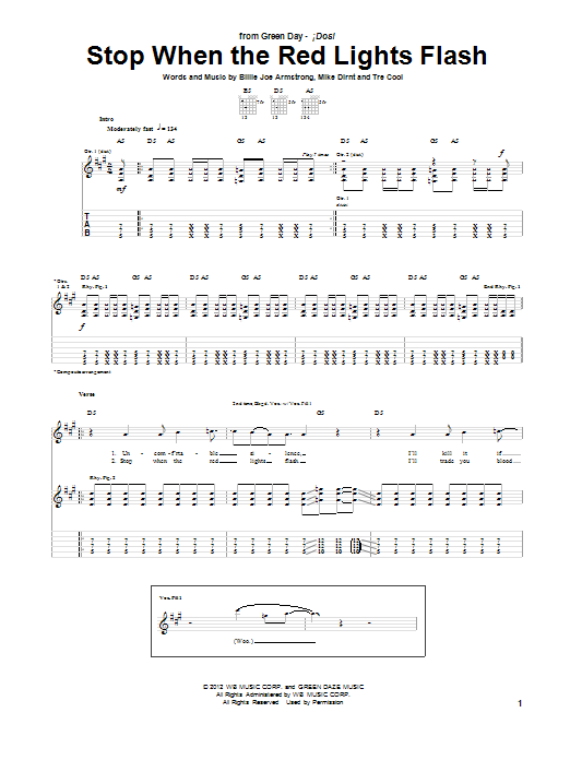 Download Green Day Stop When The Red Lights Flash Sheet Music