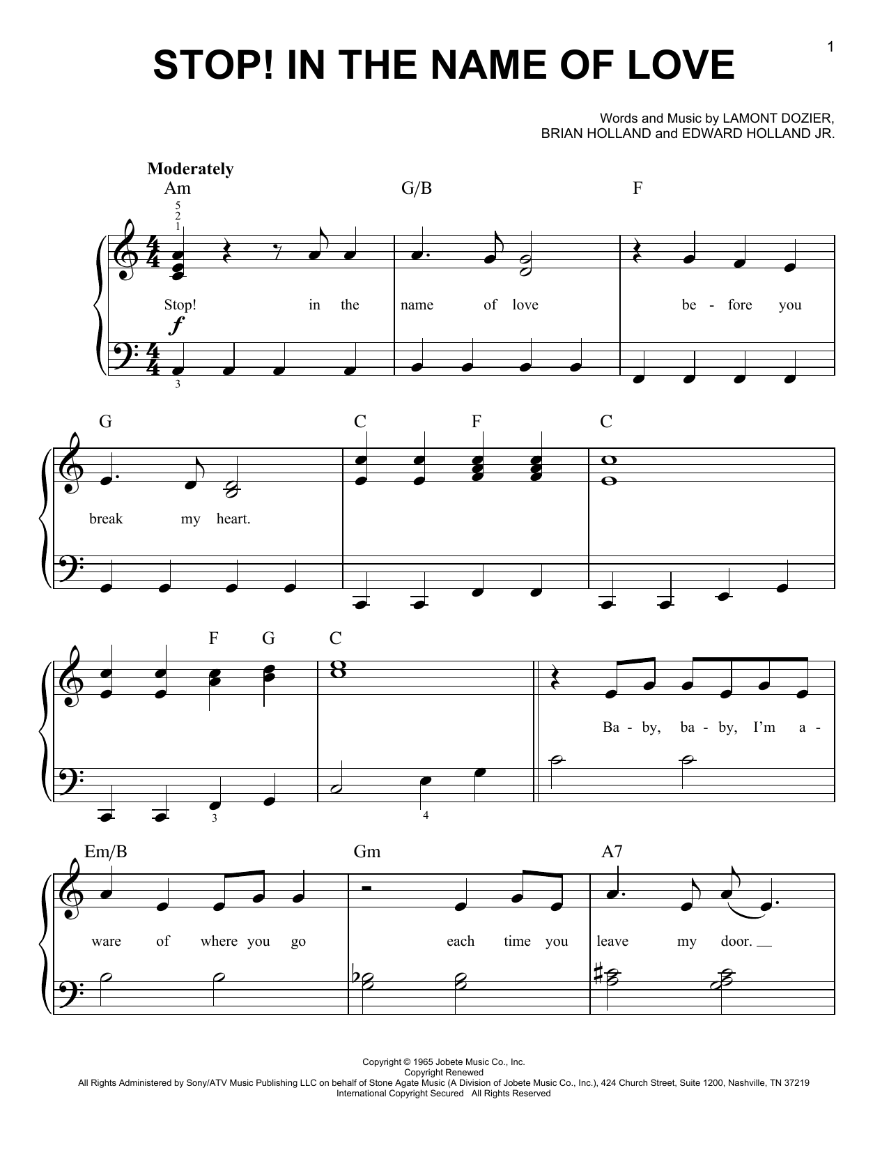 Download The Supremes Stop! In The Name Of Love Sheet Music