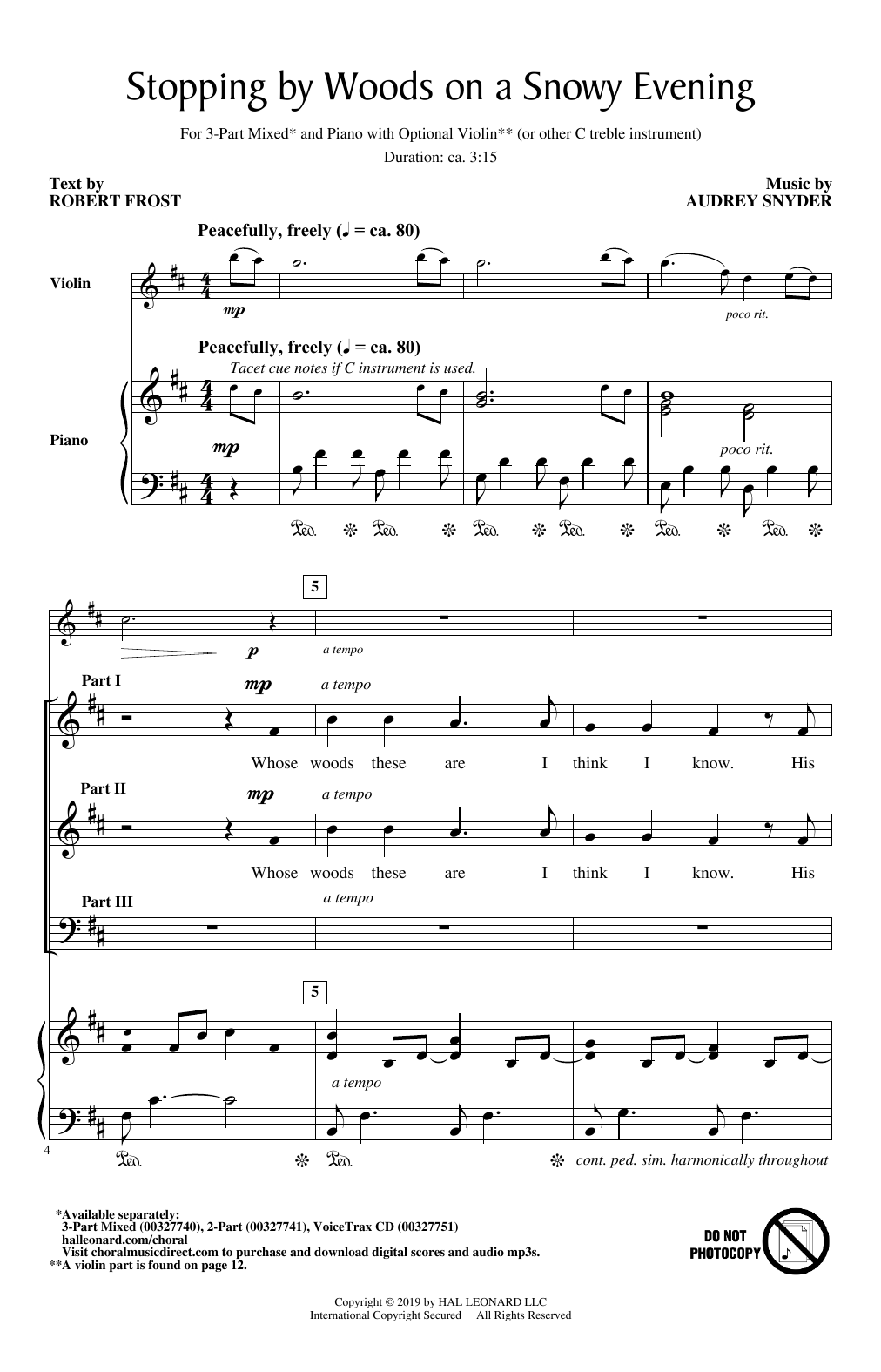 Download Audrey Snyder Stopping By Woods On A Snowy Evening Sheet Music