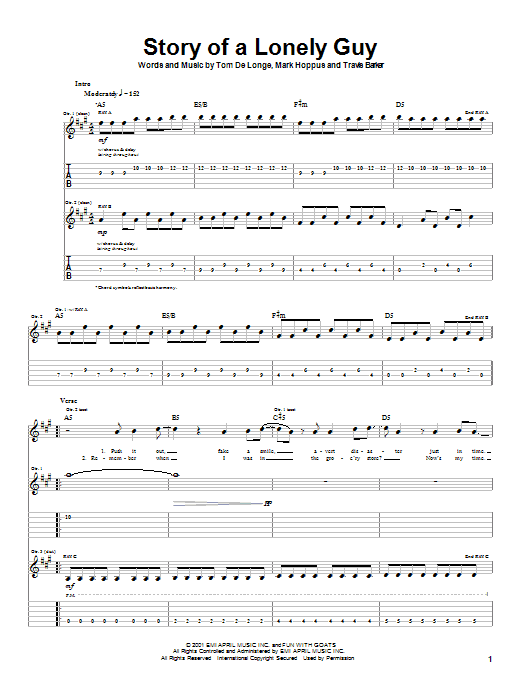 Download Blink-182 Story Of A Lonely Guy Sheet Music