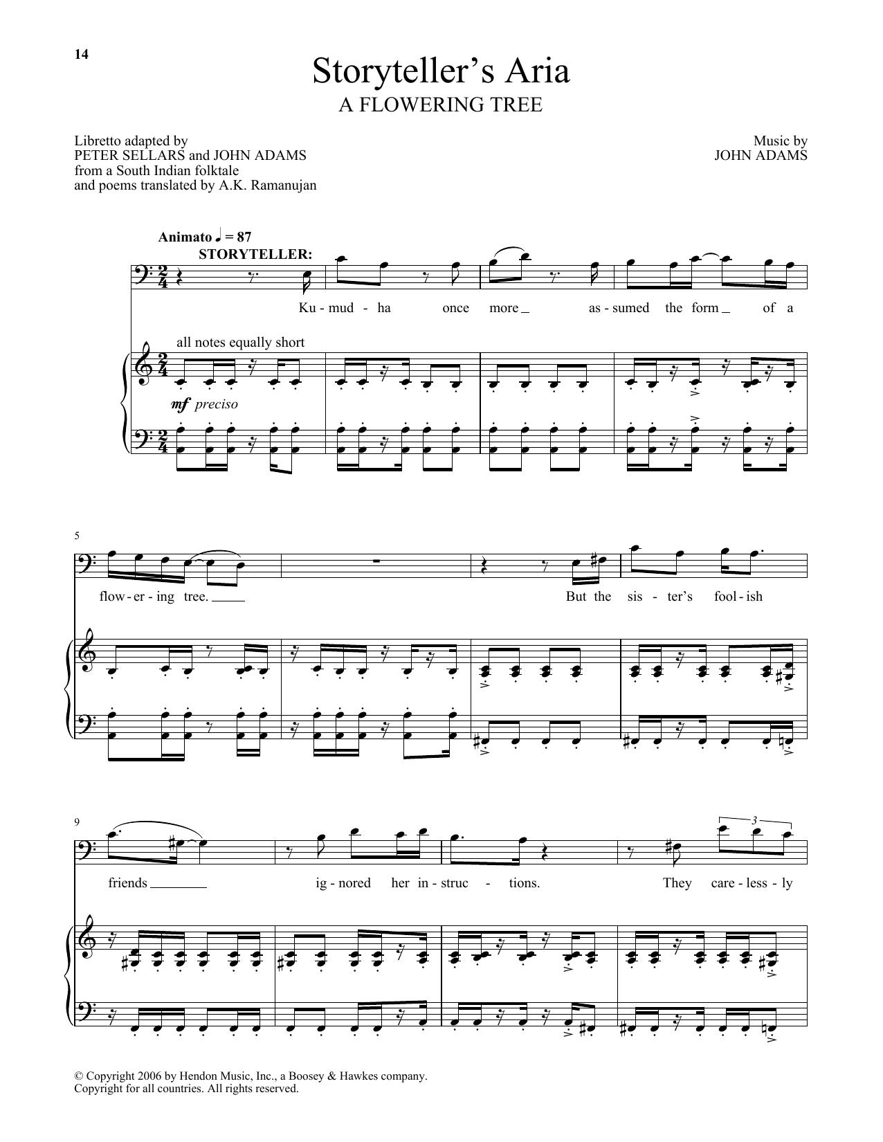Download John Adams Storyteller's Aria (from A Flowering Tr Sheet Music