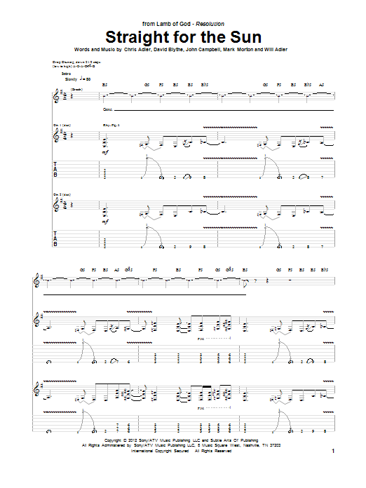Download Lamb of God Straight For The Sun Sheet Music