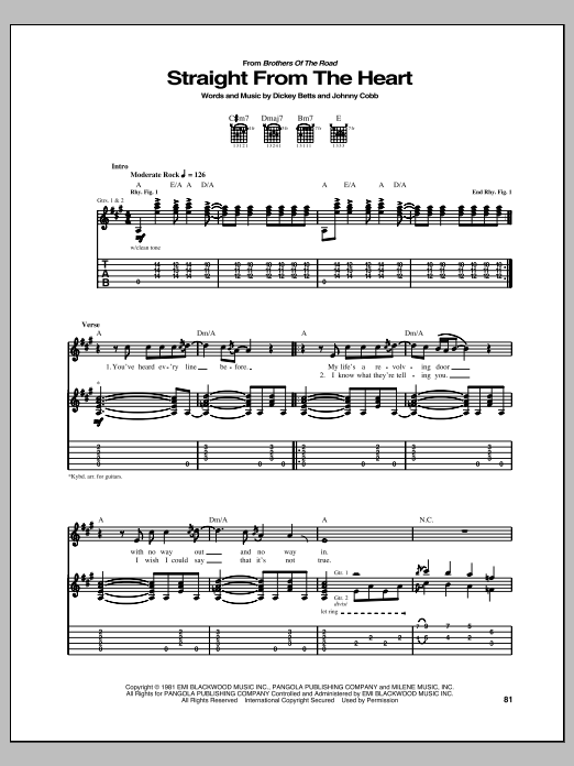 Download Allman Brothers Band Straight From The Heart Sheet Music