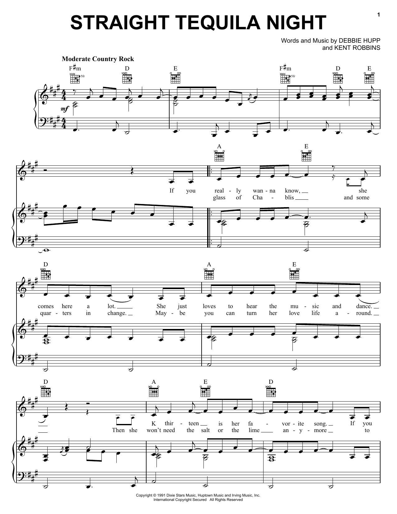 Download John Anderson Straight Tequila Night Sheet Music