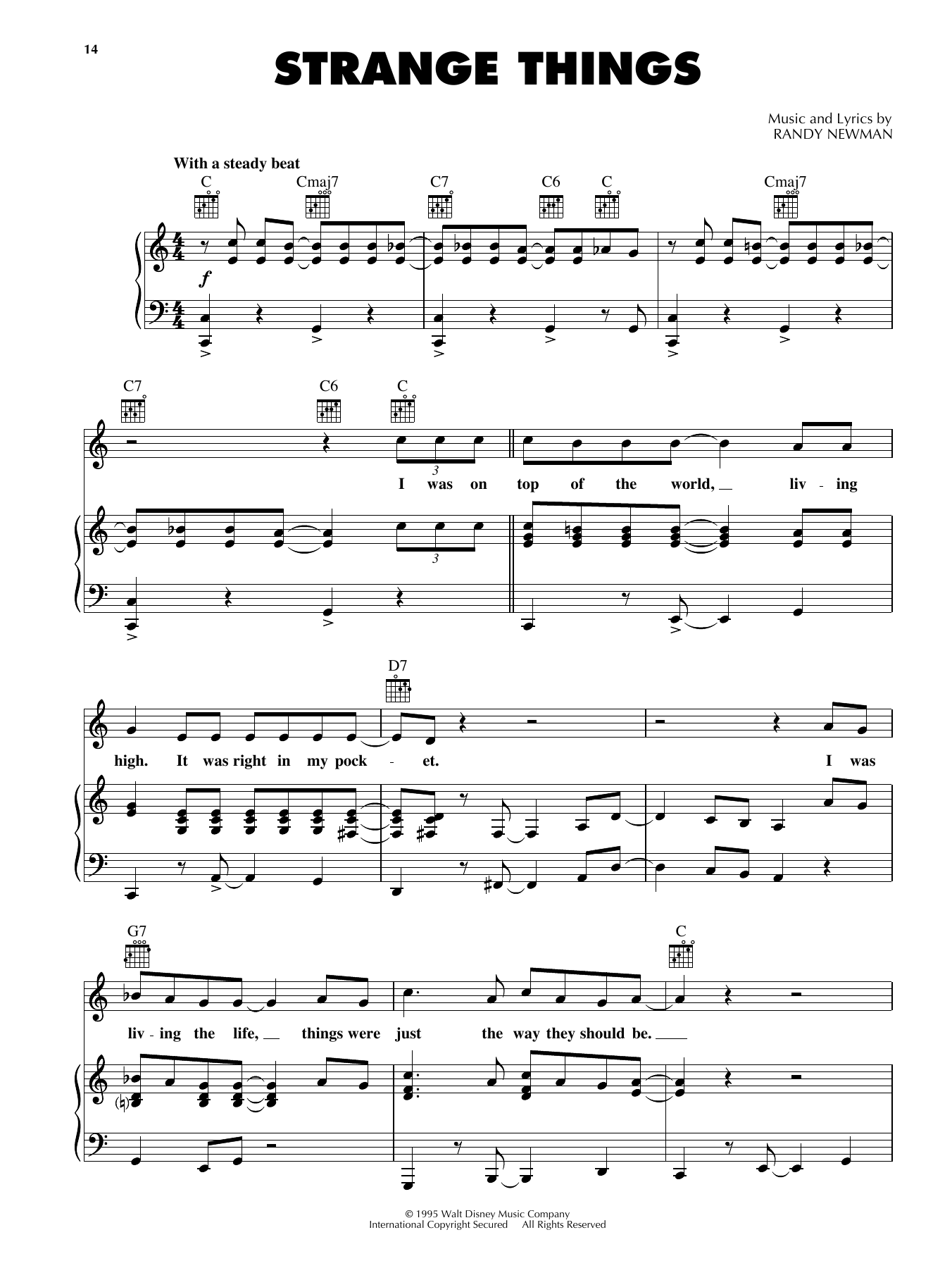 Download Randy Newman Strange Things (from Disney's Toy Story Sheet Music