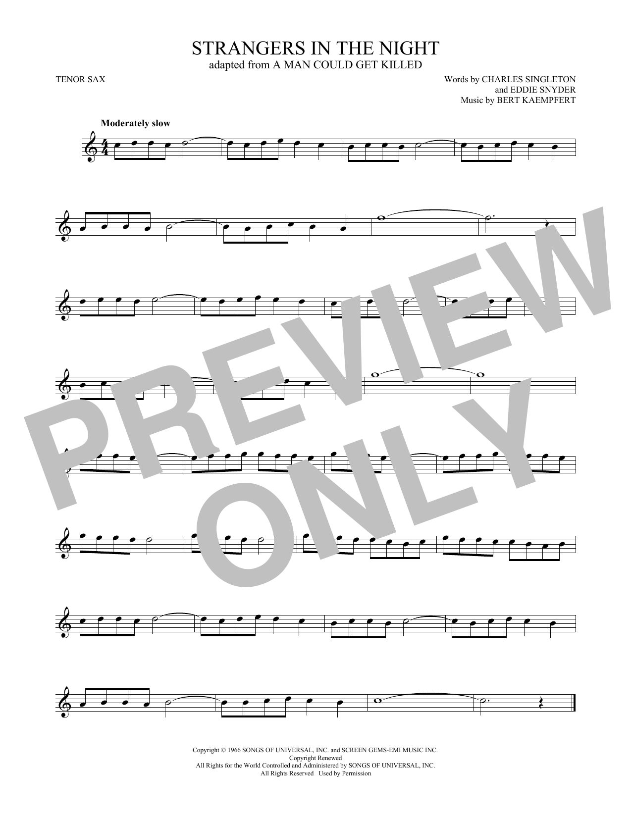 Download Frank Sinatra Strangers In The Night Sheet Music