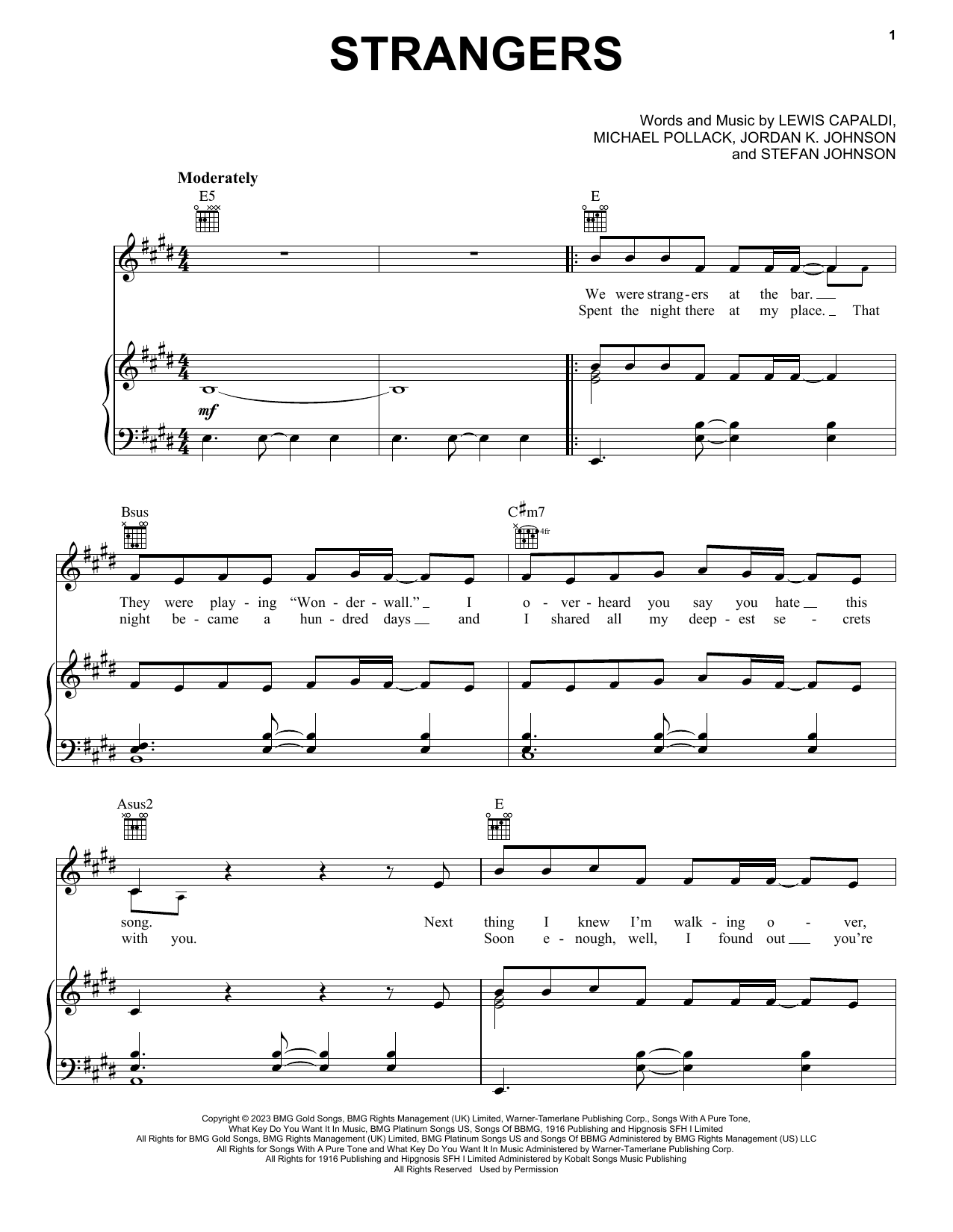 Lewis Capaldi Strangers sheet music notes printable PDF score