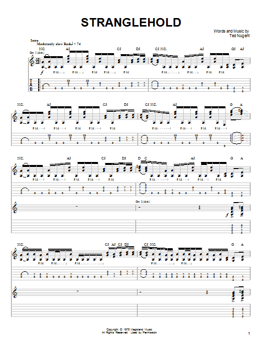 Download Ted Nugent Stranglehold Sheet Music