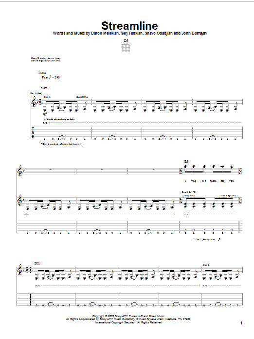 Download System Of A Down Streamline Sheet Music