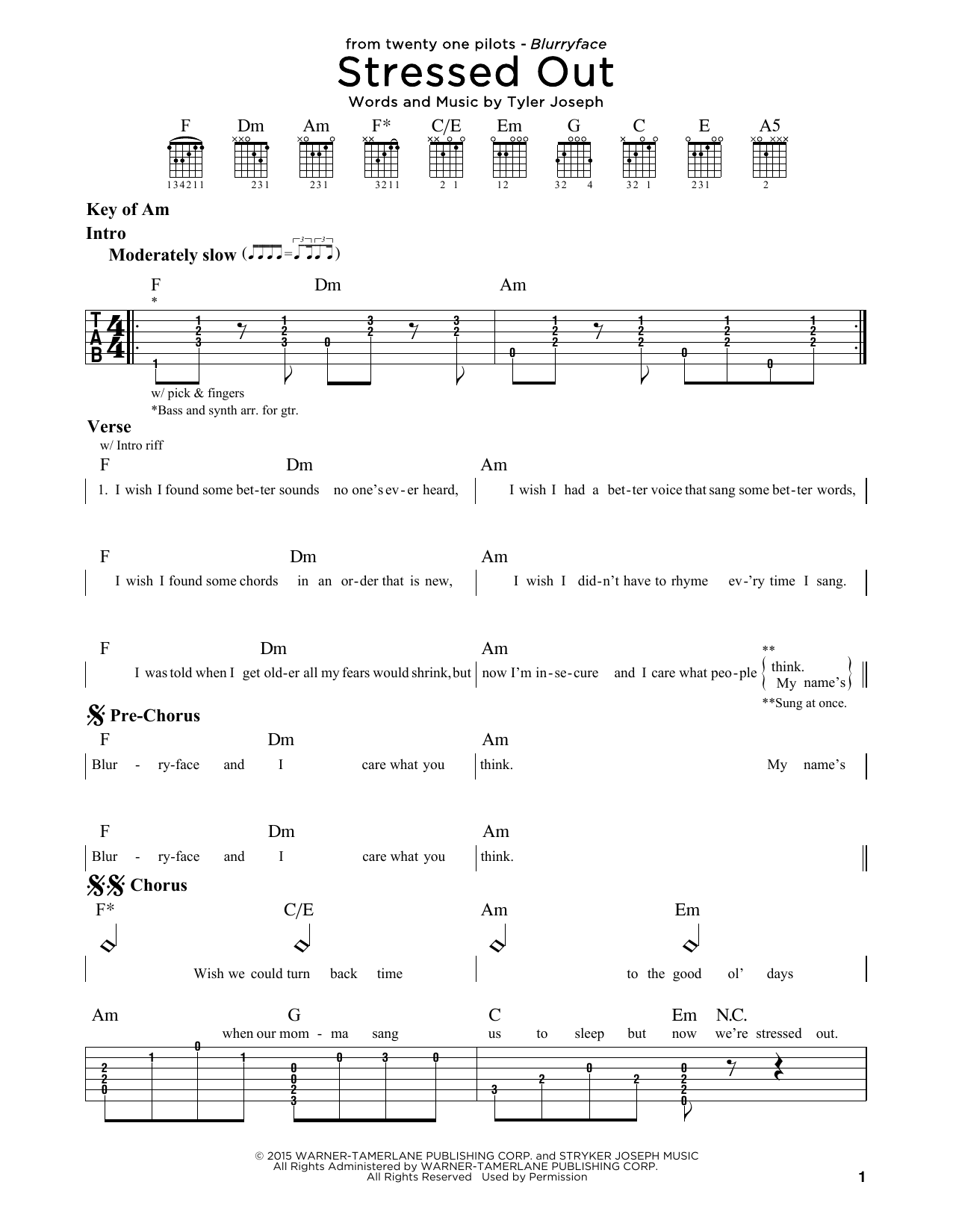 Download Twenty One Pilots Stressed Out Sheet Music