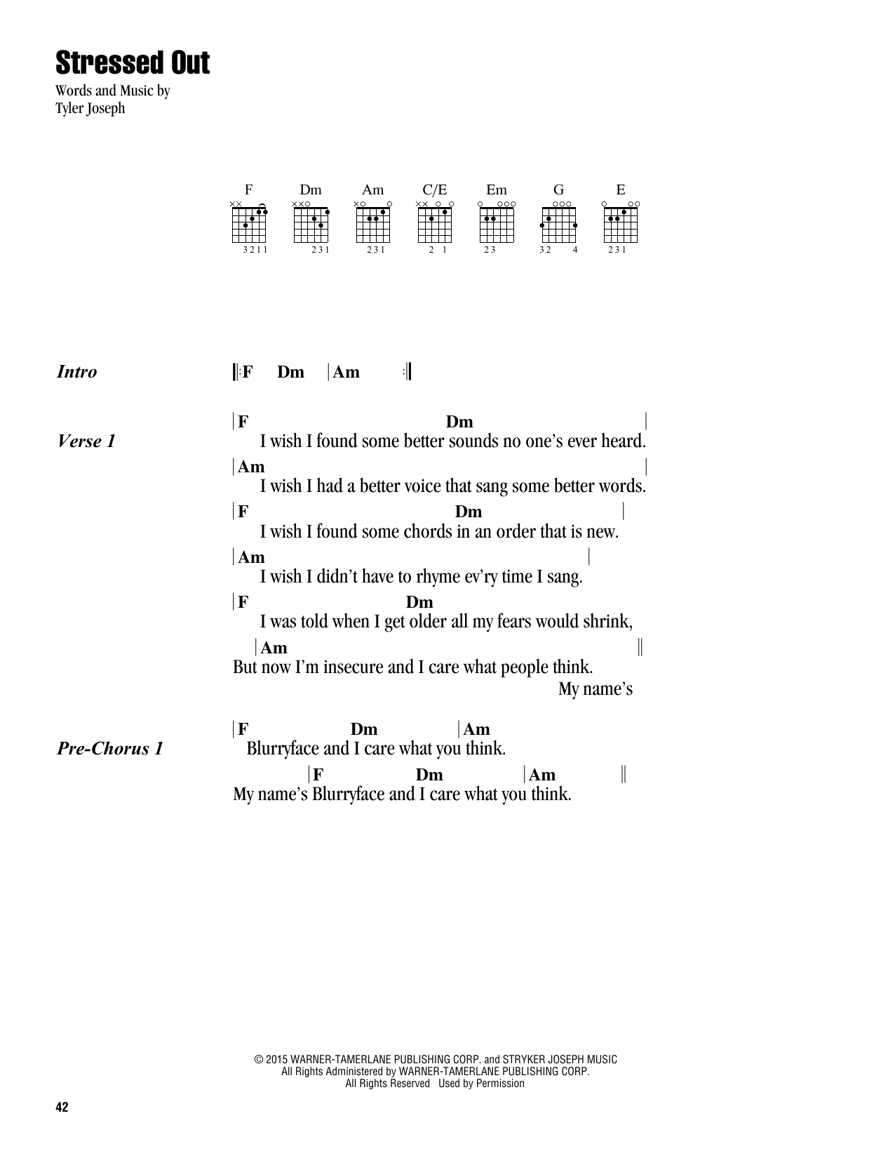 Download twenty one pilots Stressed Out Sheet Music