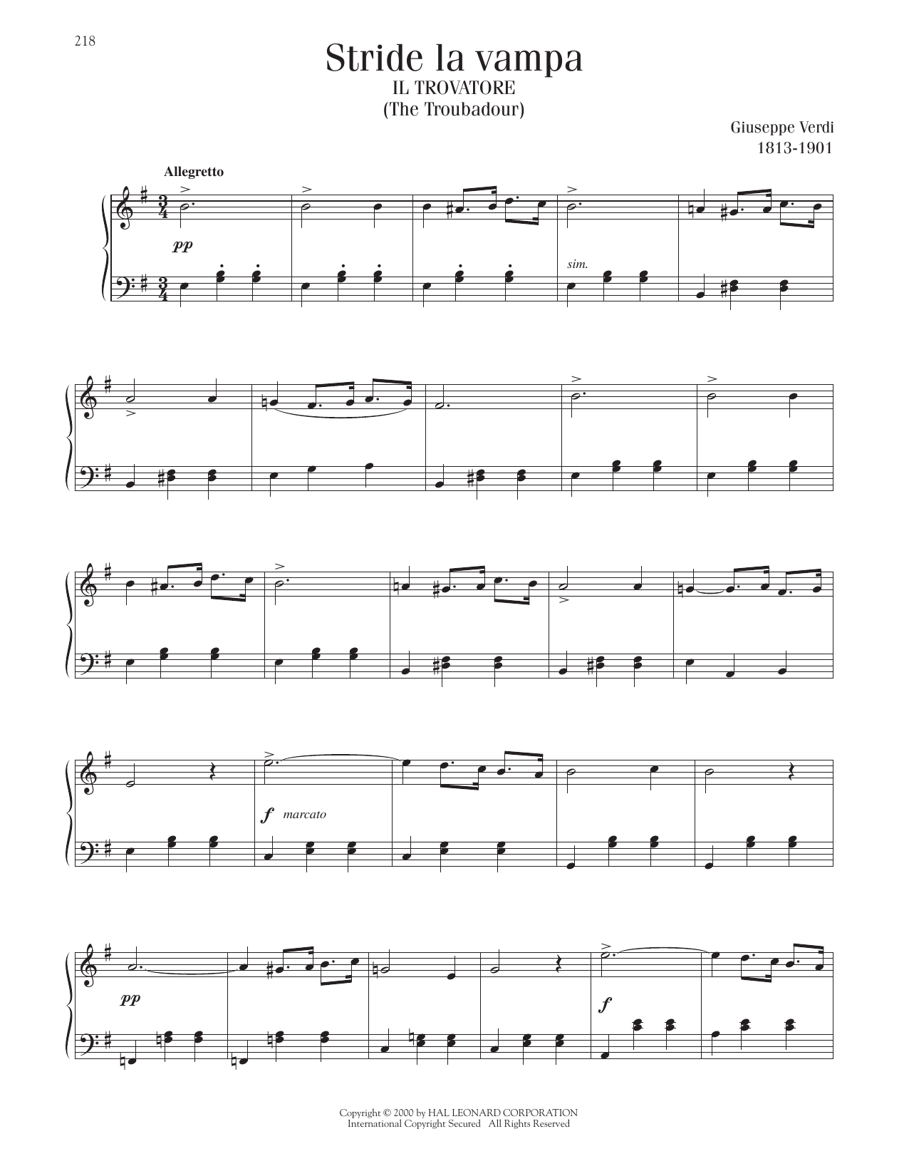 Giuseppe Verdi Stride La Vampa sheet music notes printable PDF score