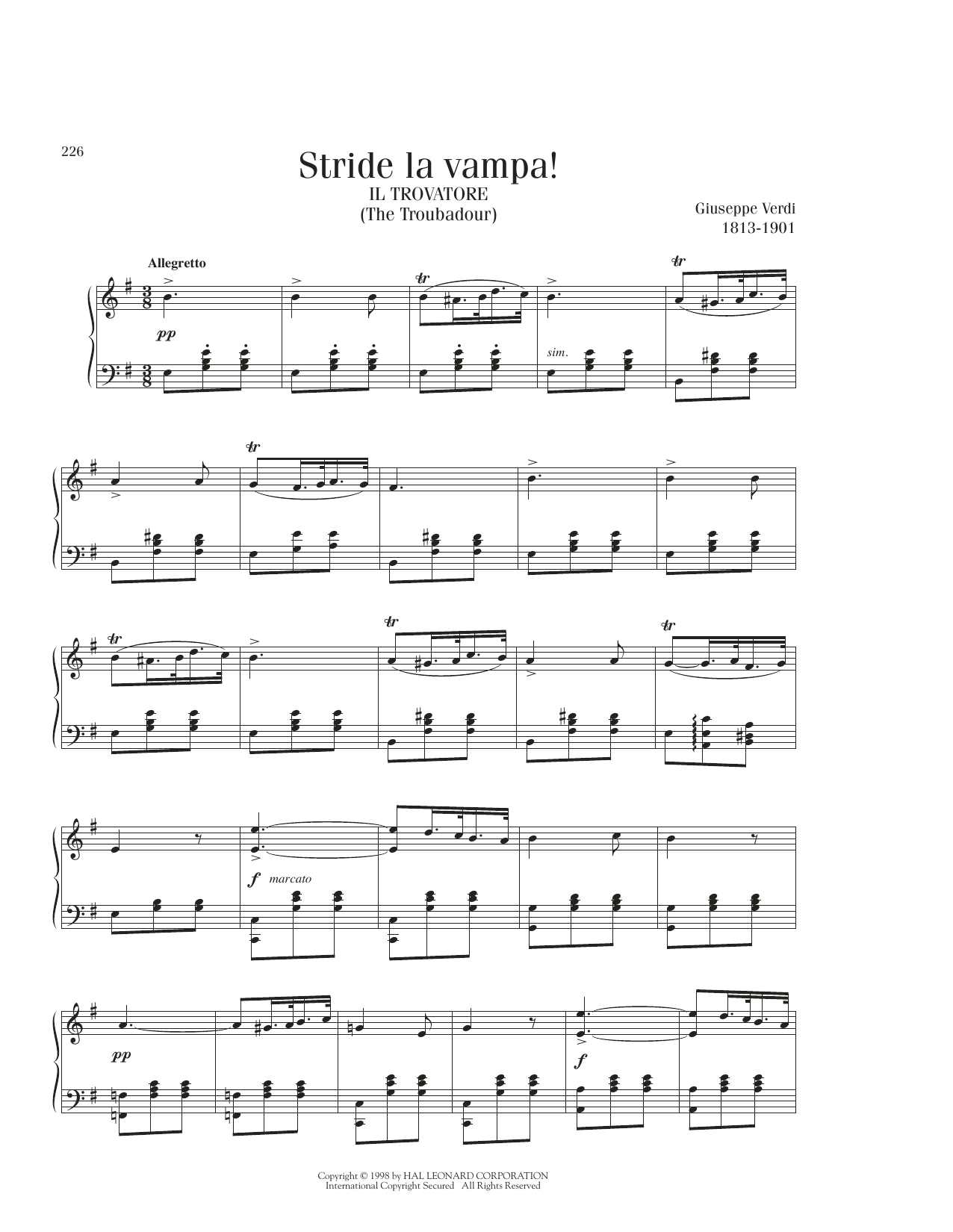 Giuseppe Verdi Stride La Vampa sheet music notes printable PDF score