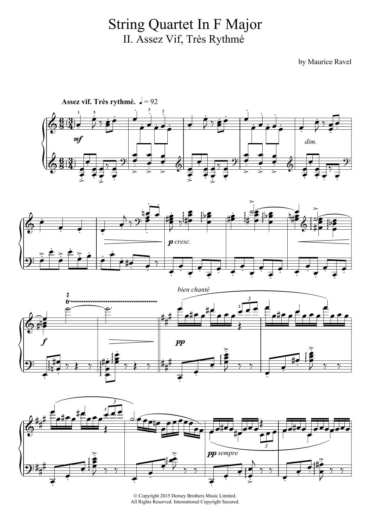 Download Maurice Ravel String Quartet In F Major - II. Assez V Sheet Music