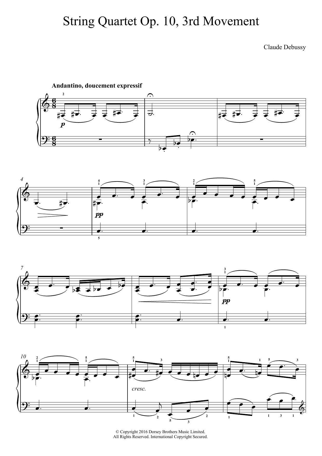 Download Claude Debussy String Quartet Op.10, 3rd Movement Sheet Music