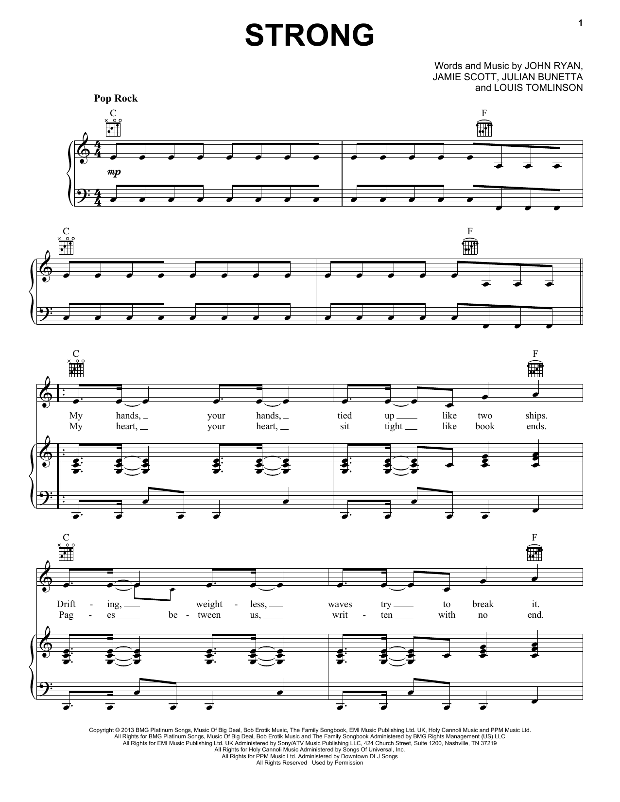 Download One Direction Strong Sheet Music