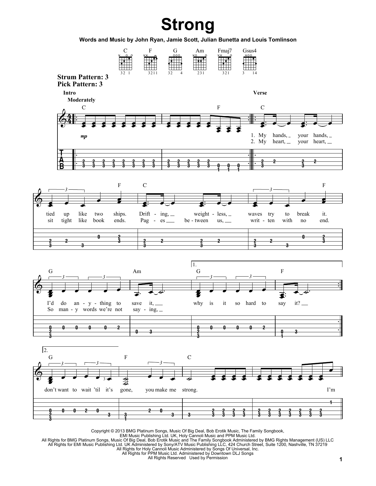 Download One Direction Strong Sheet Music