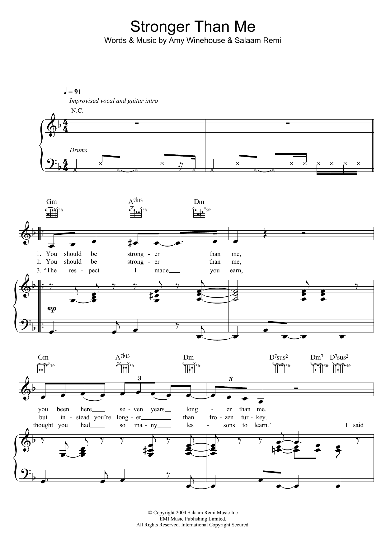 Download Amy Winehouse Stronger Than Me Sheet Music