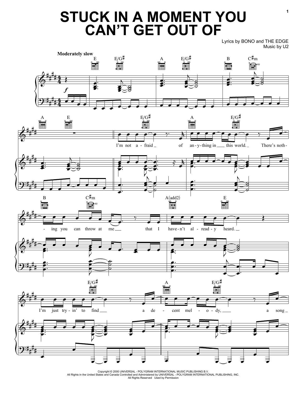 Download U2 Stuck In A Moment You Can't Get Out Of Sheet Music