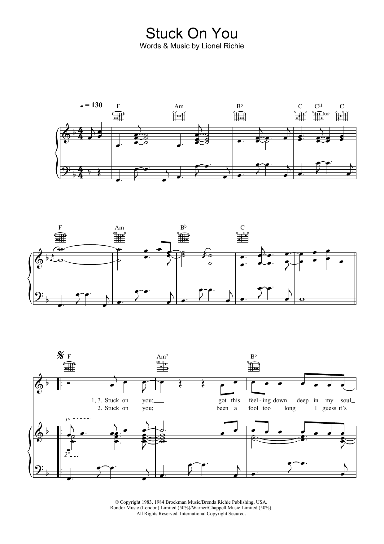 Download Lionel Richie Stuck On You Sheet Music