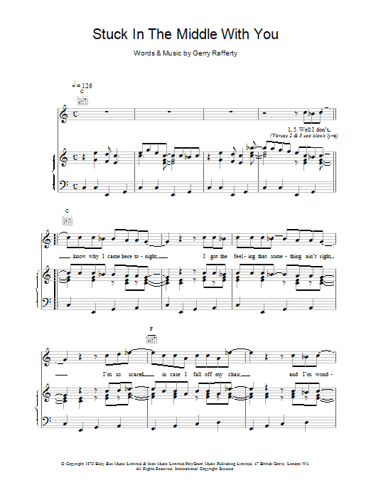 Stealers Wheel Stuck In The Middle With You sheet music notes printable PDF score
