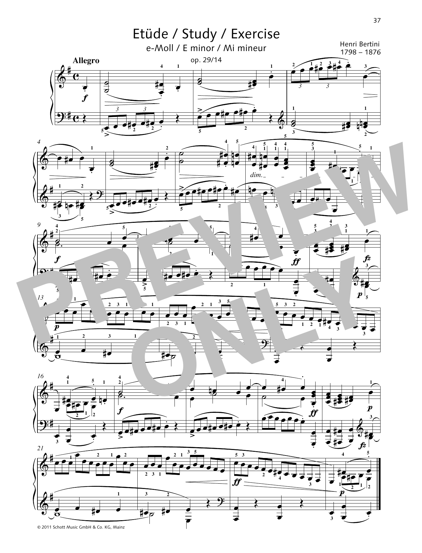 Download Henri Bertini Study E minor Sheet Music