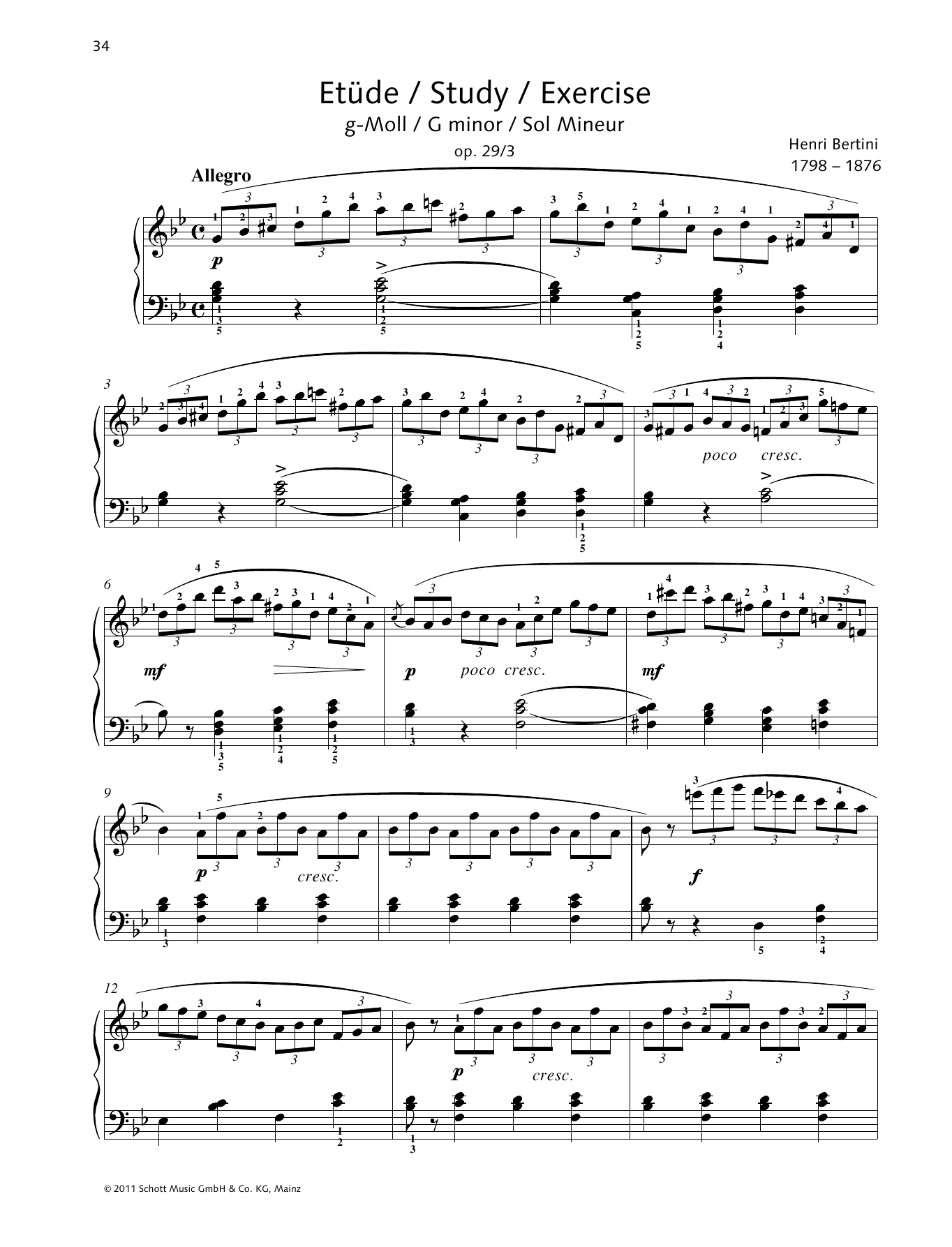 Download Henri Bertini Study G minor Sheet Music