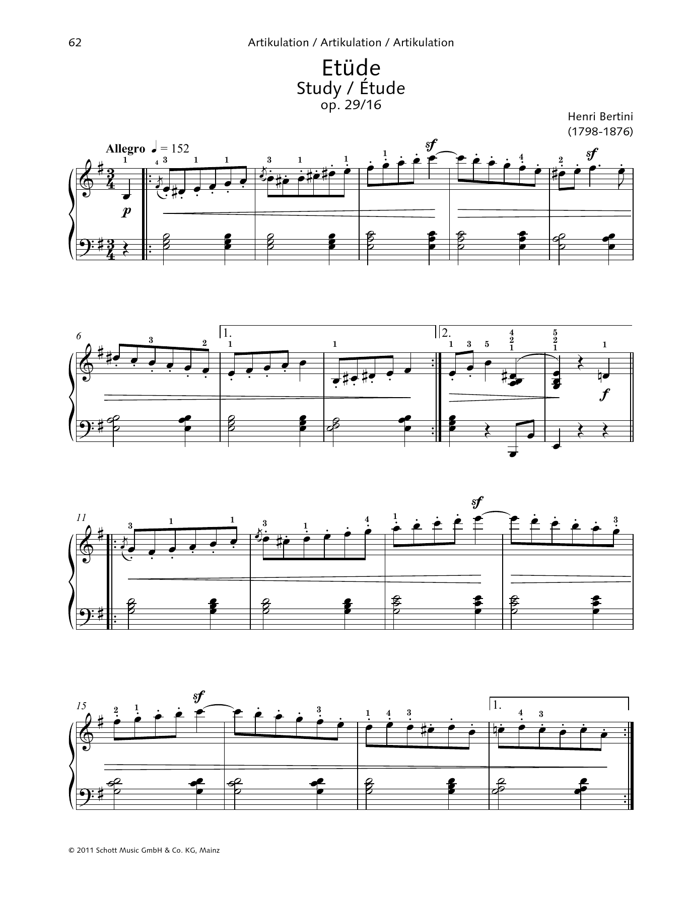 Download Henri Bertini Study Sheet Music