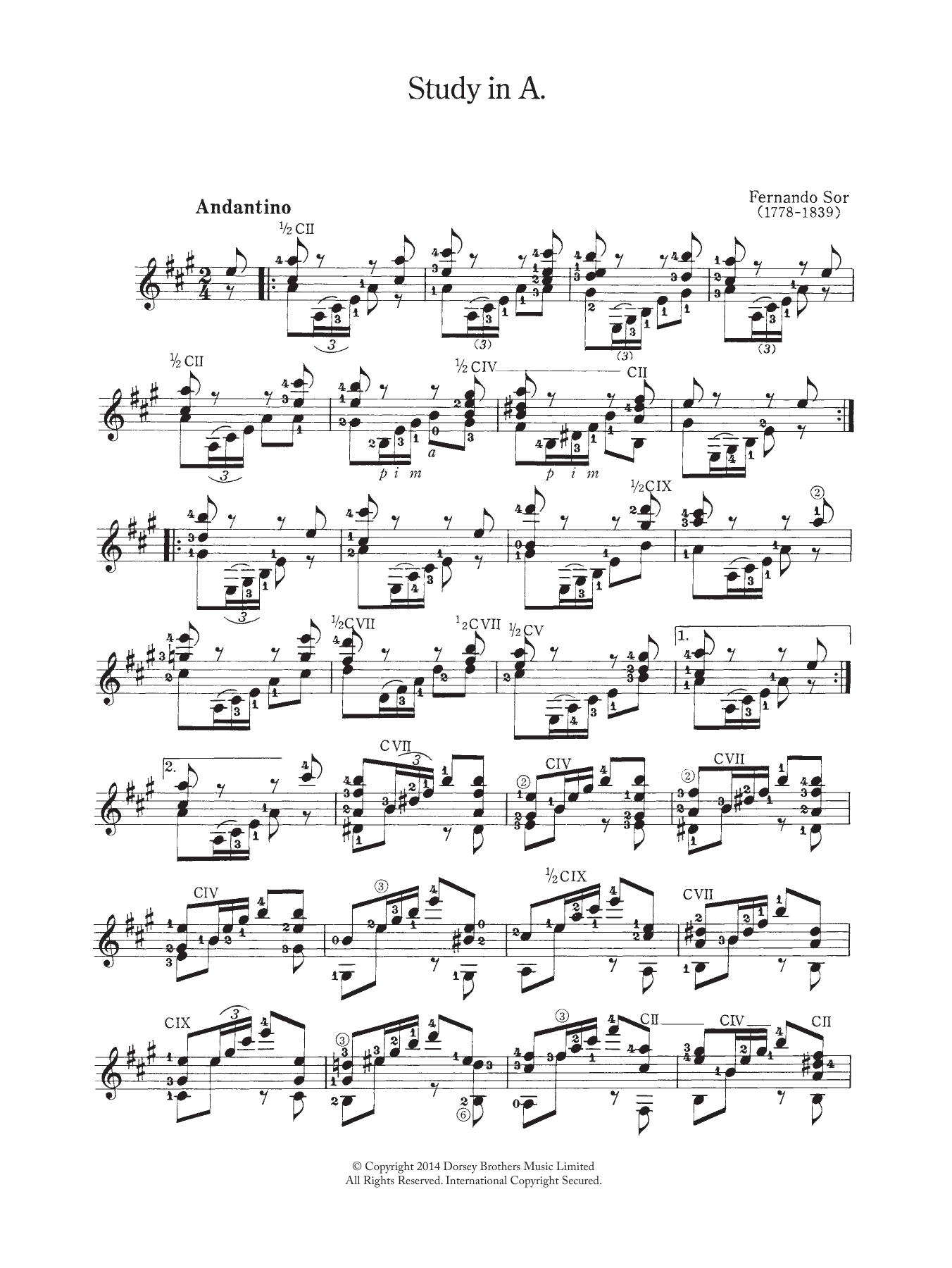 Download Fernando Sor Study In A Sheet Music