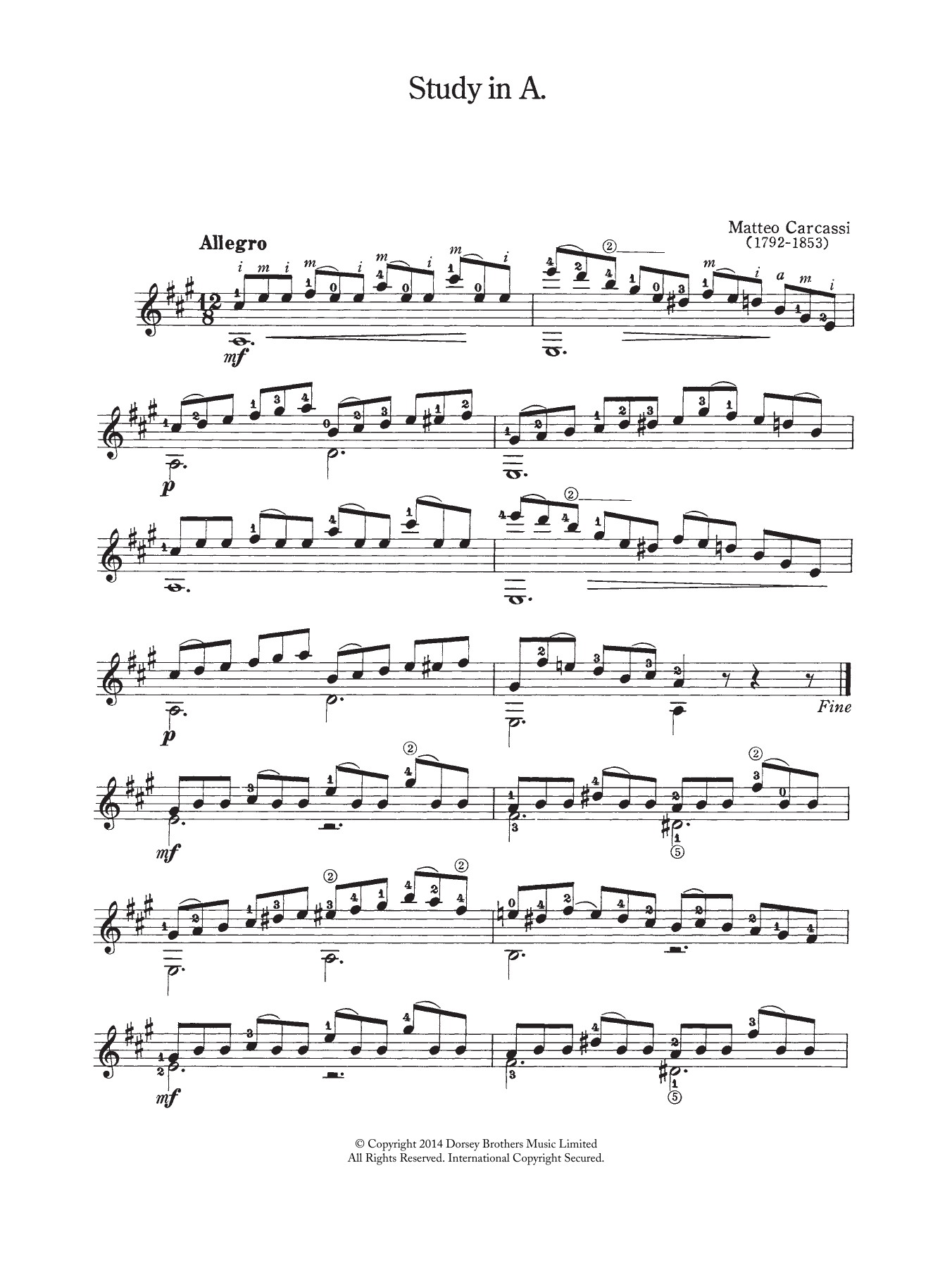 Download Matteo Carcassi Study In A Sheet Music