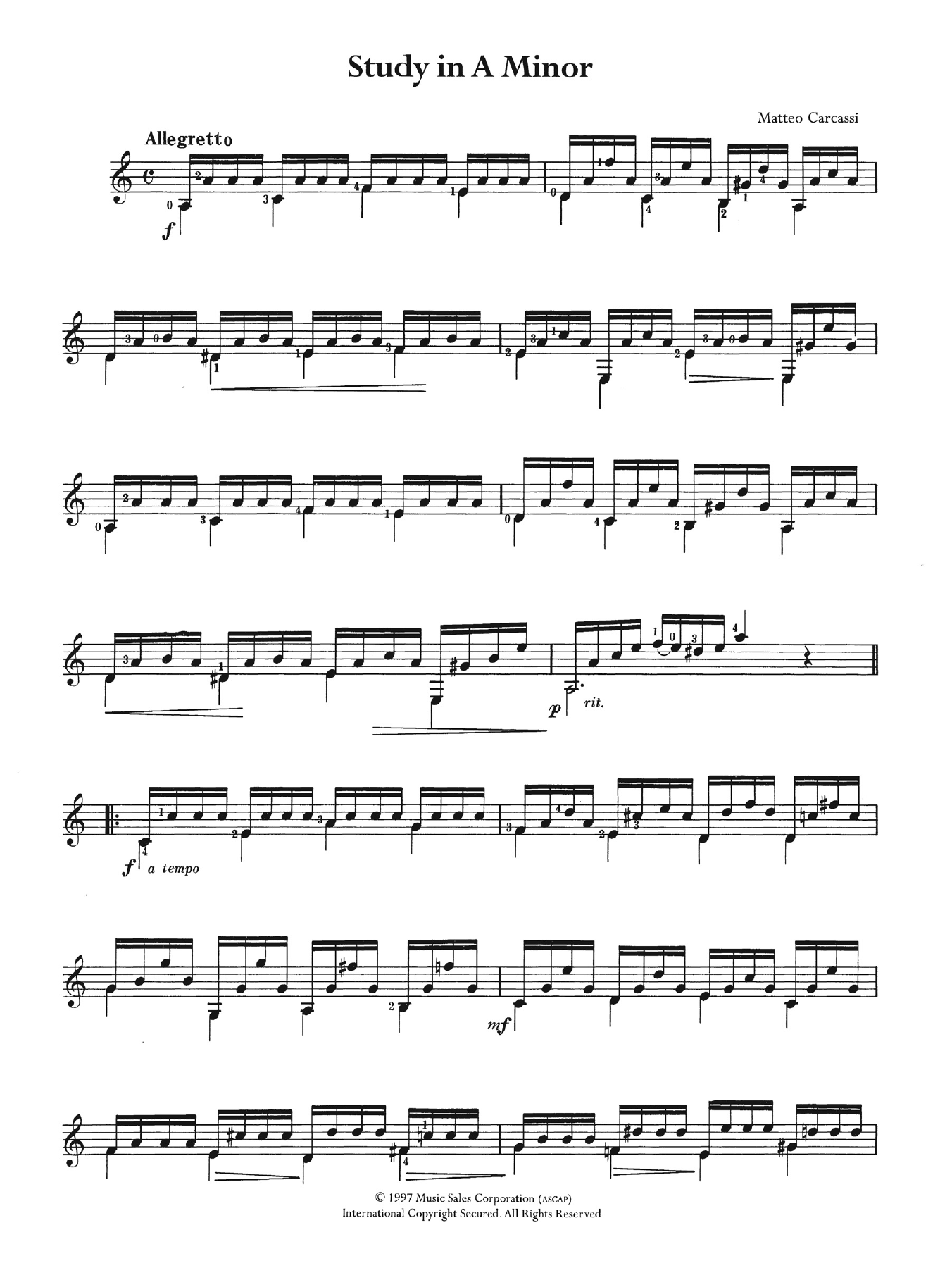 Download Matteo Carcassi Study In A Minor Op. 60, No. 3 Sheet Music