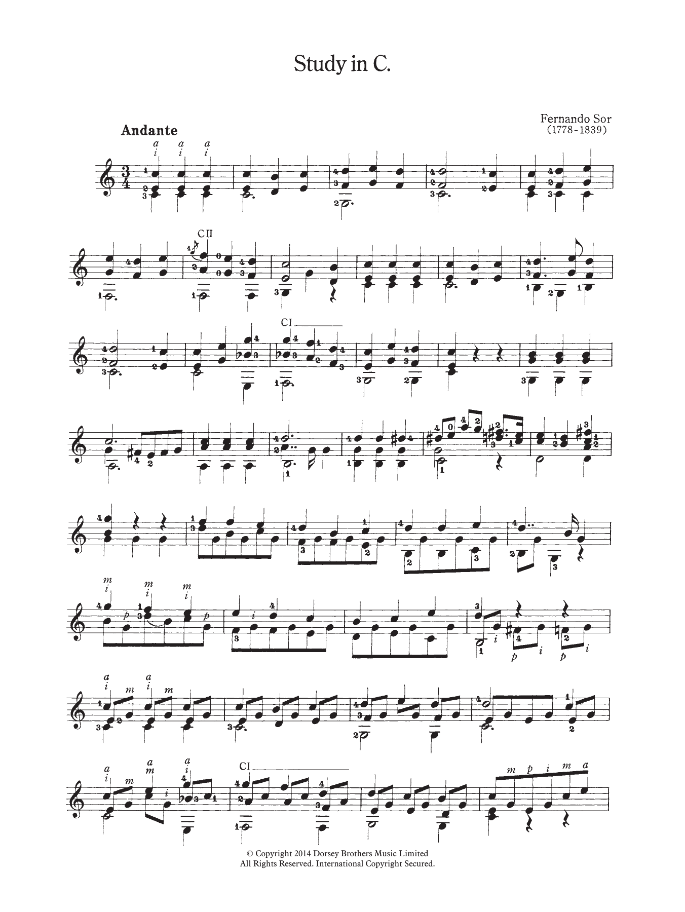Download Fernando Sor Study In C Sheet Music