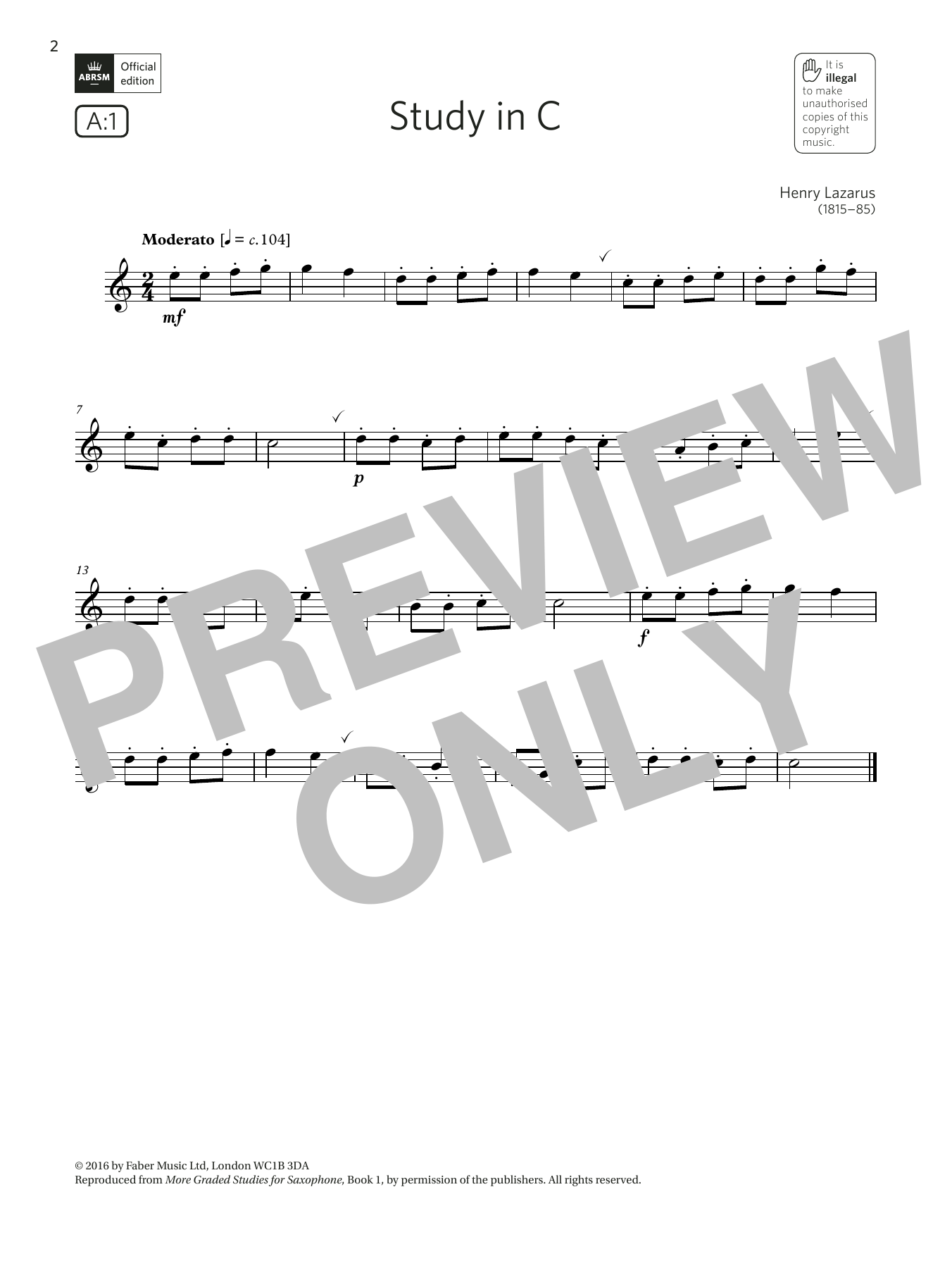 Download Henry Lazarus Study in C (Grade 1 List A1 from the AB Sheet Music