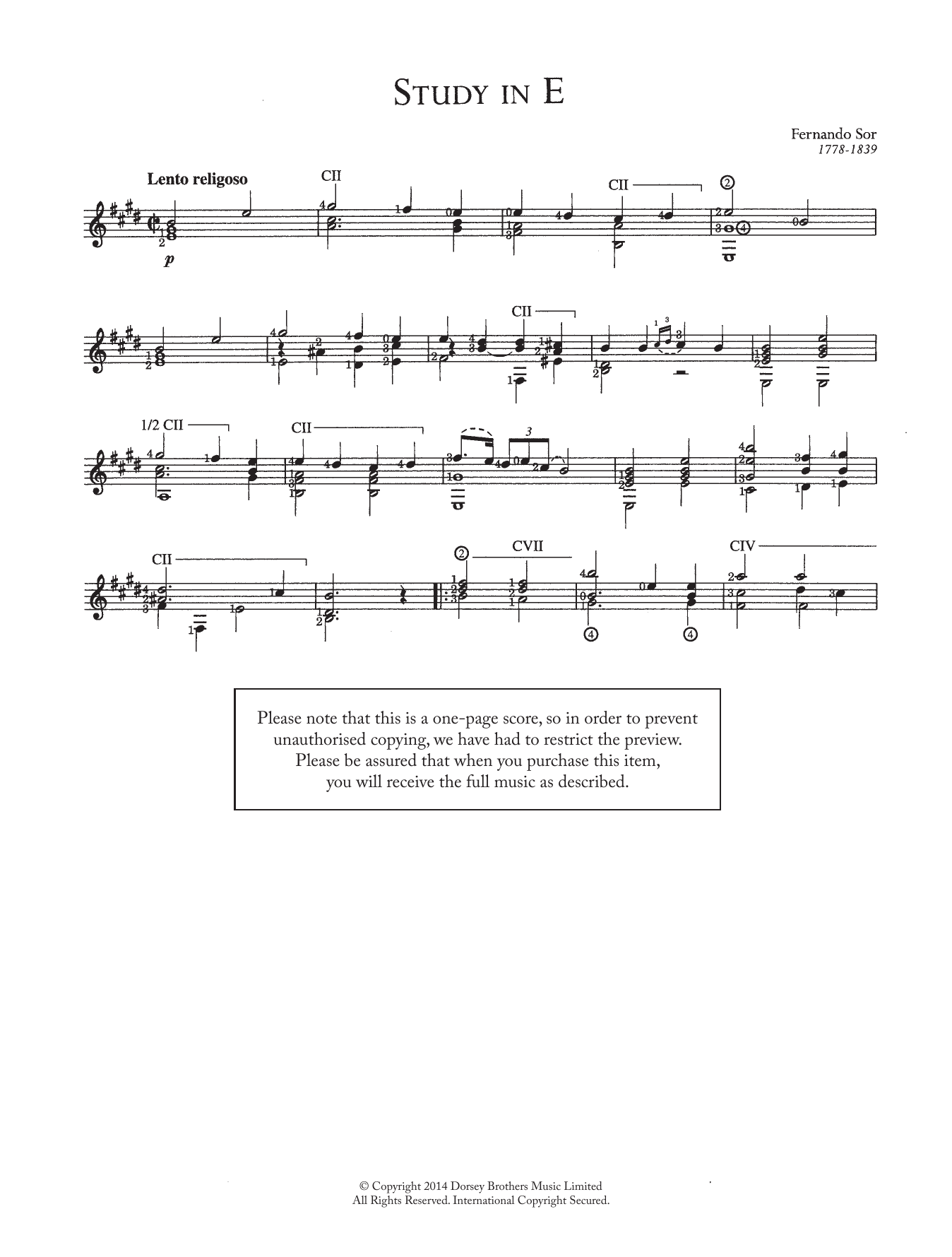 Download Fernando Sor Study In E Sheet Music