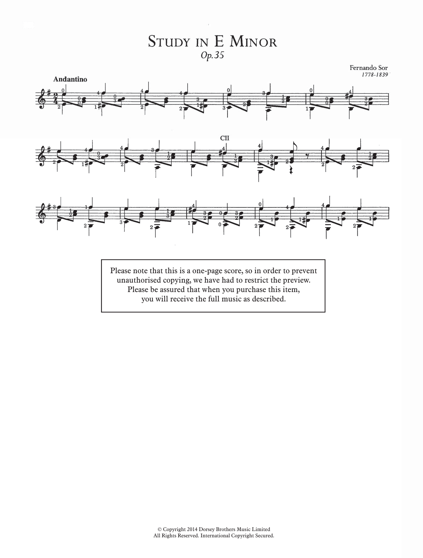 Download Fernando Sor Study In E Minor, Op.35 Sheet Music