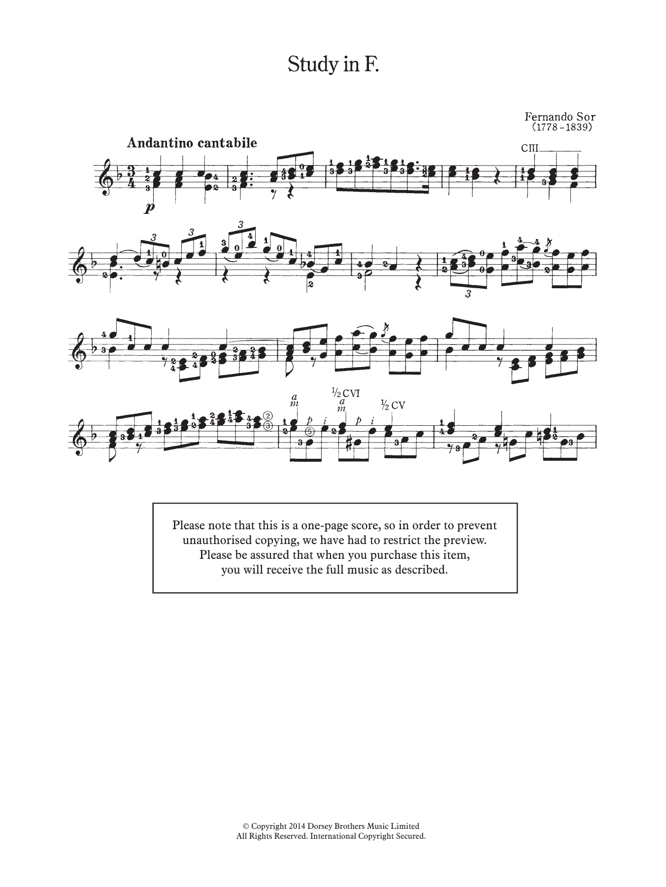 Download Fernando Sor Study In F Sheet Music