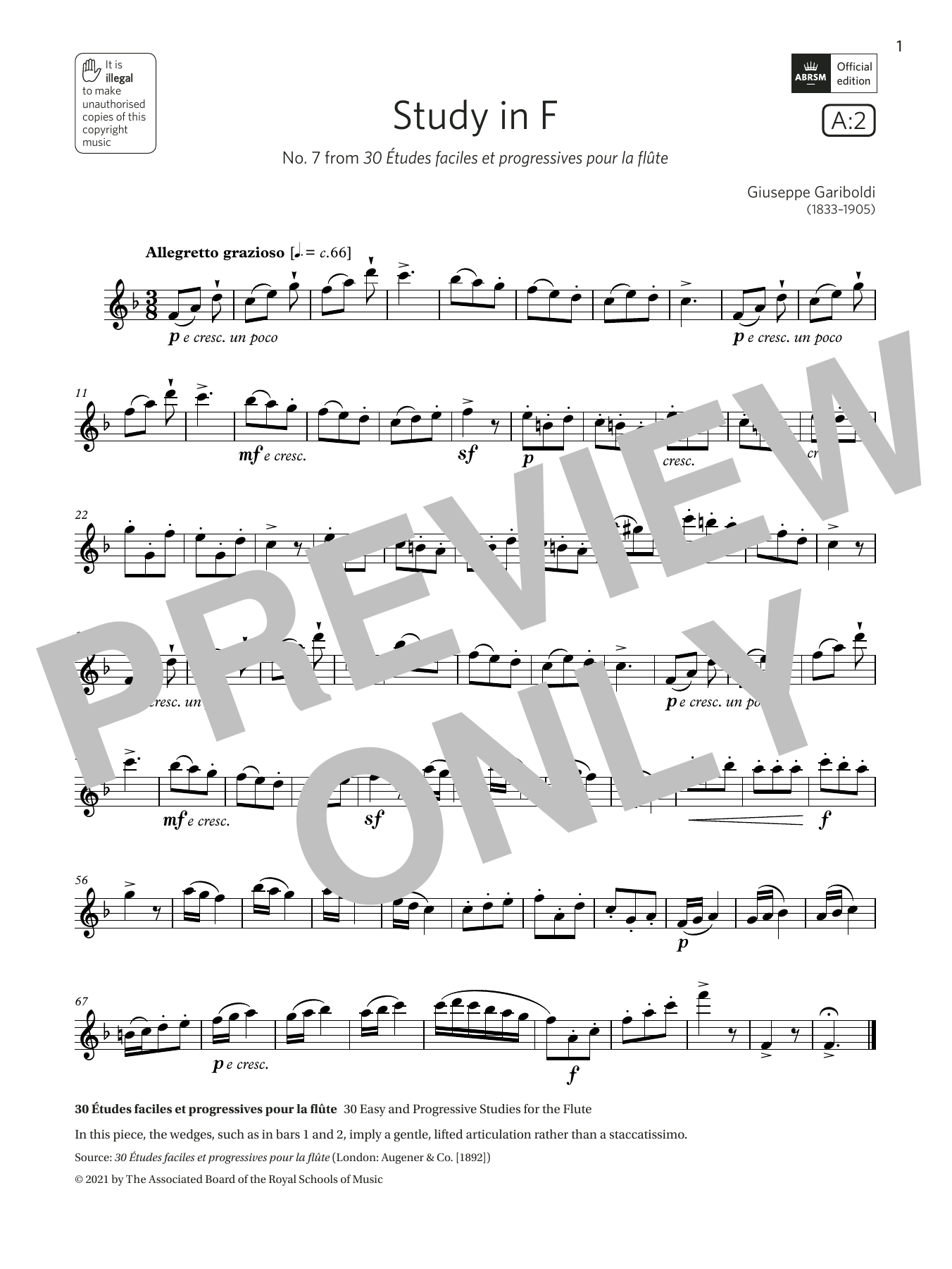 Download Giuseppe Gariboldi Study in F (Grade 3 List A2 from the AB Sheet Music
