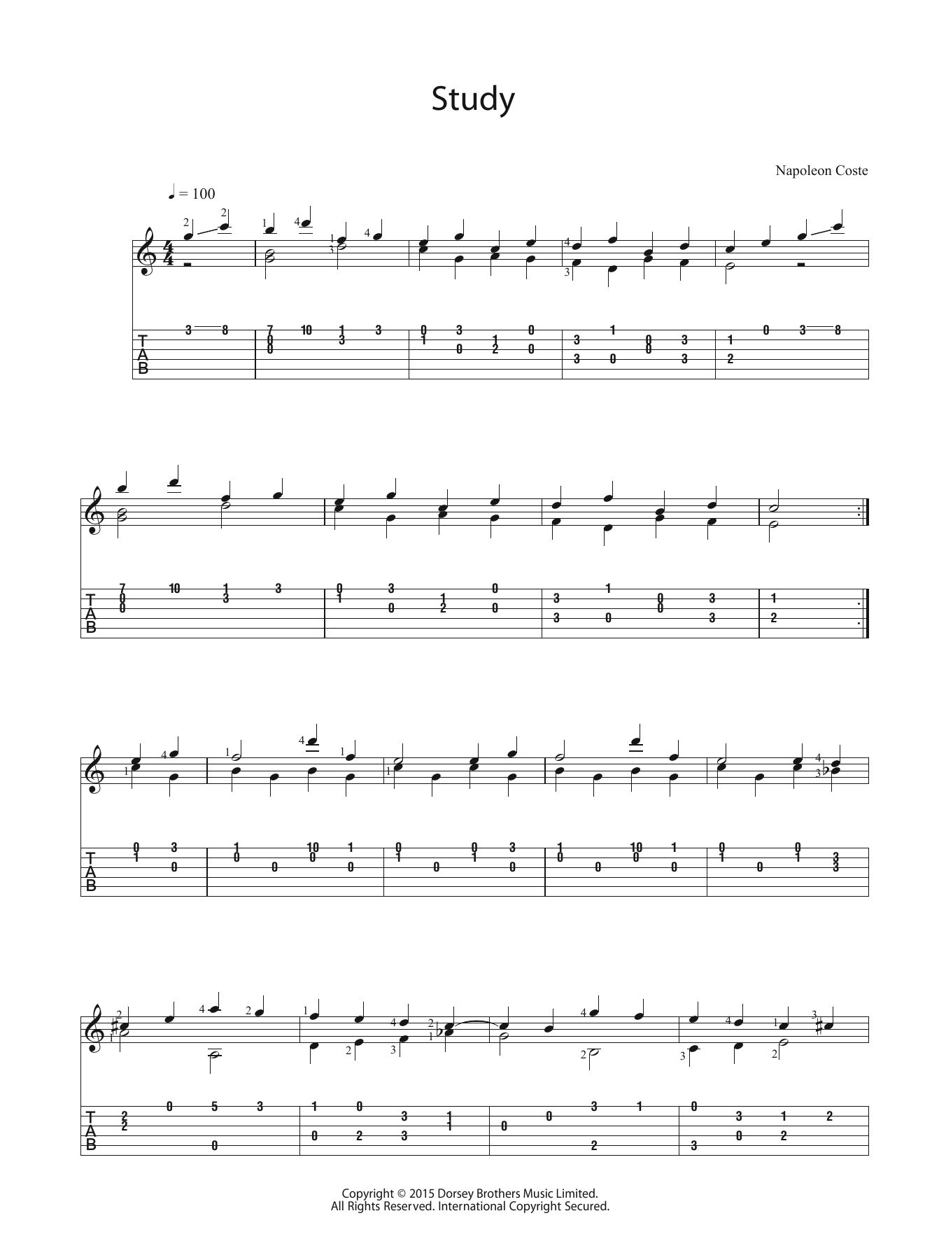 Download Napoleon Coste Study Sheet Music