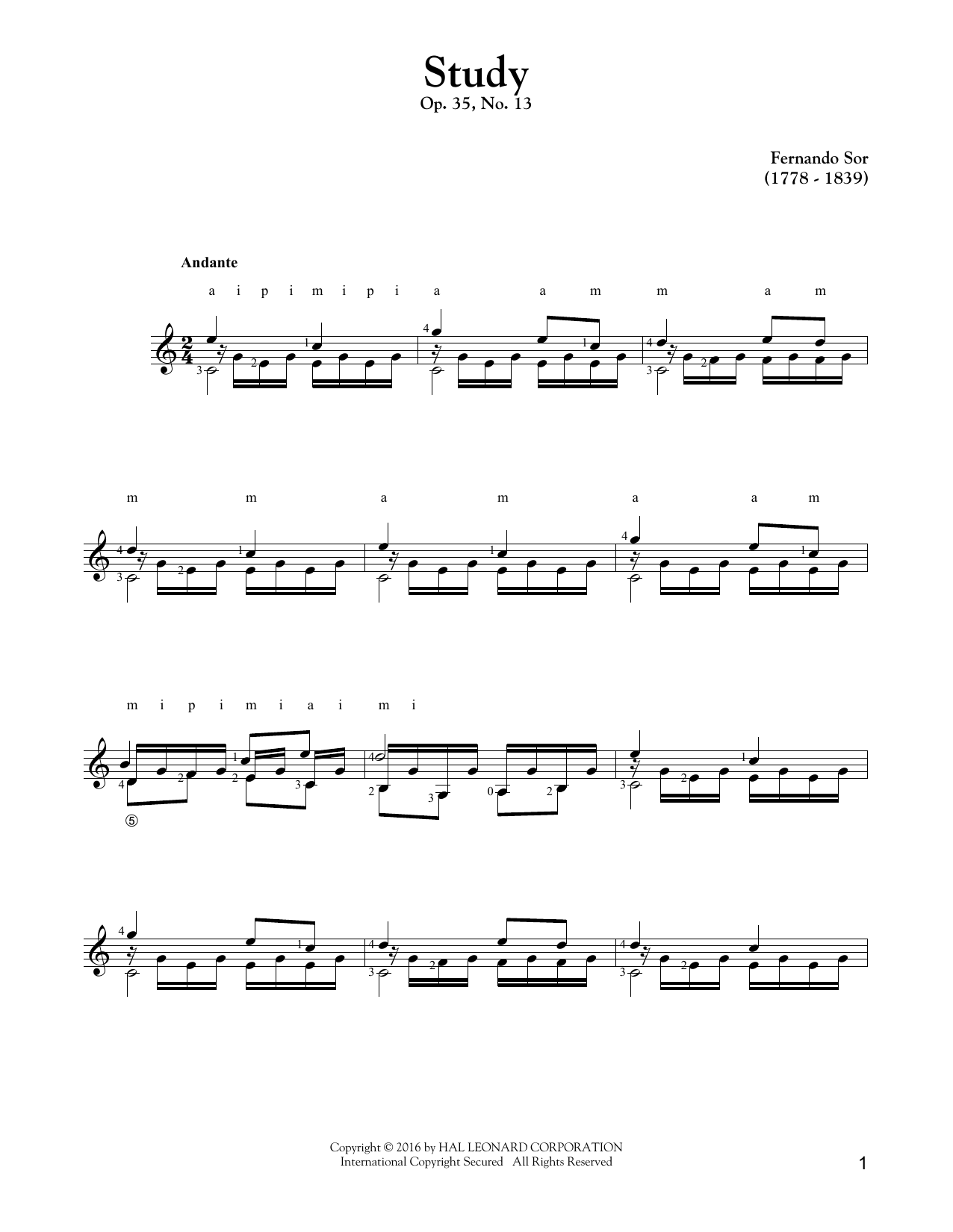 Download Fernando Sor Study Op. 35, No. 13 Sheet Music