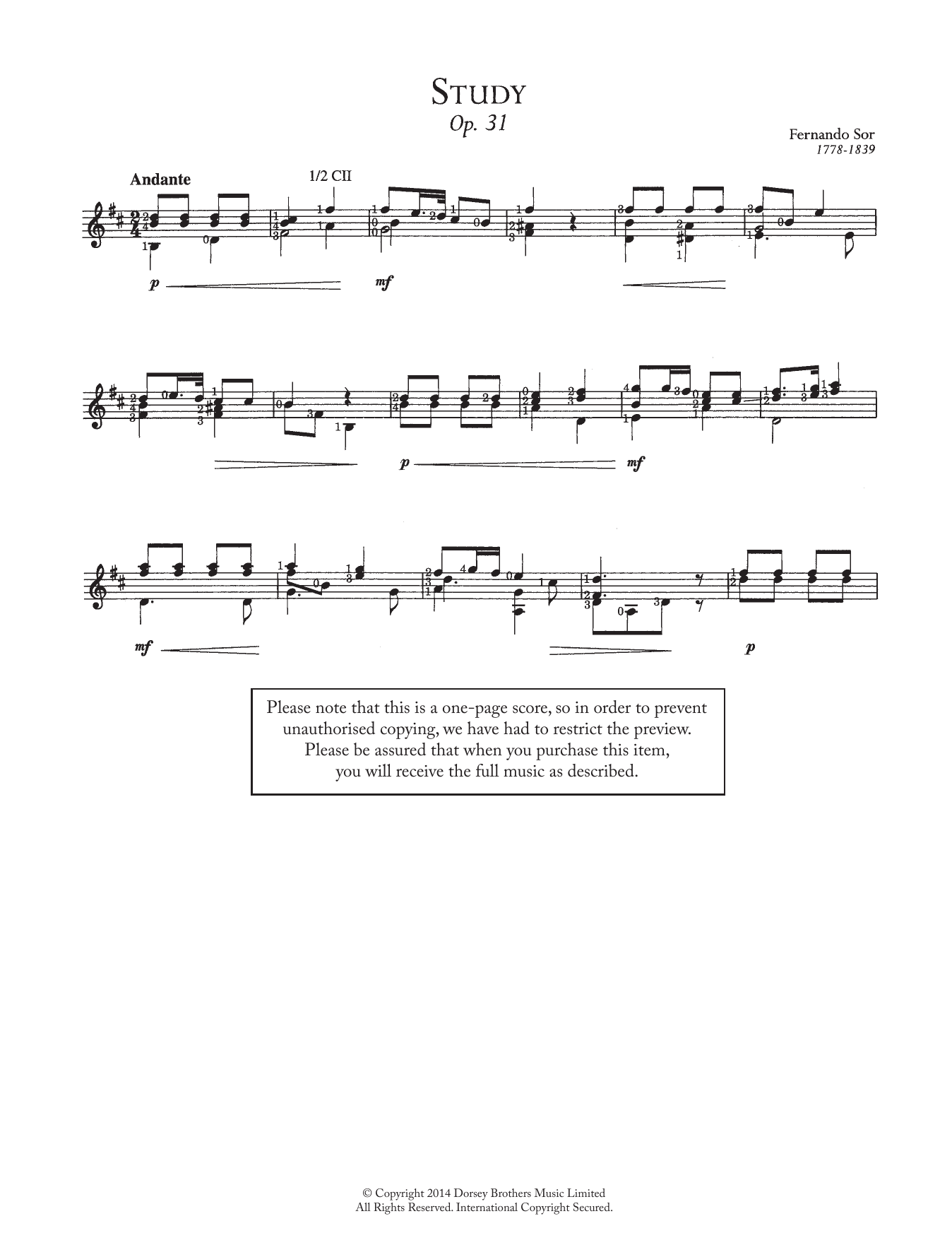 Download Fernando Sor Study, Op.31 Sheet Music