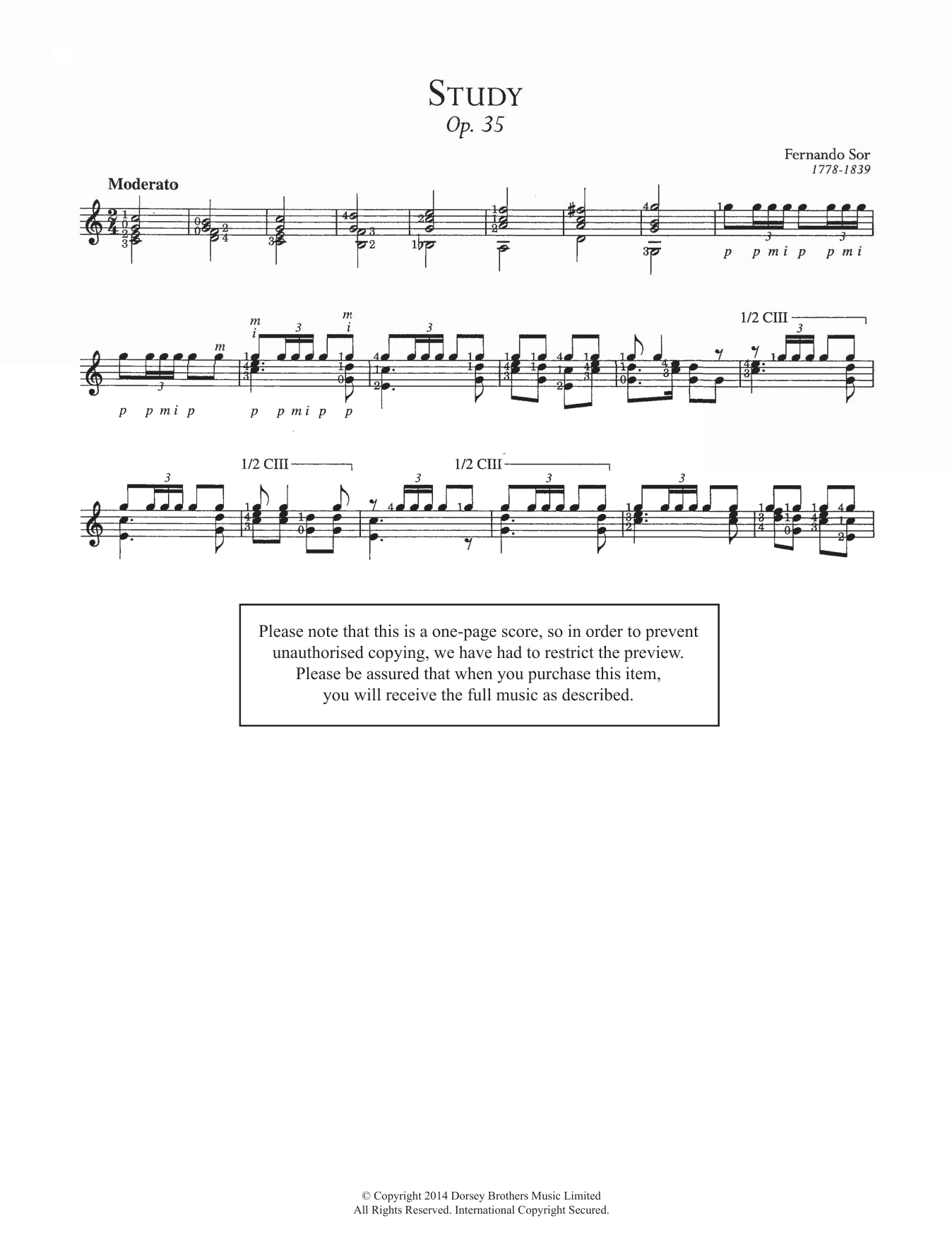 Download Fernando Sor Study, Op.35 Sheet Music