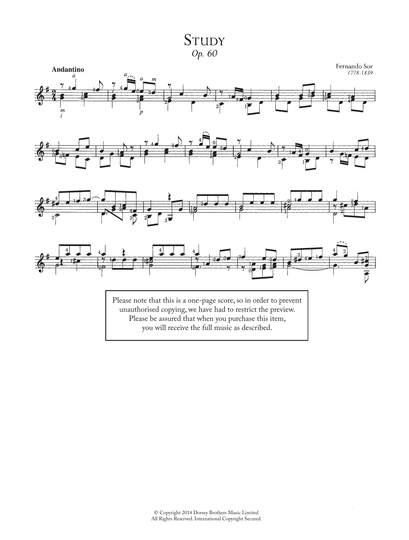 Download Fernando Sor Study, Op.60 Sheet Music