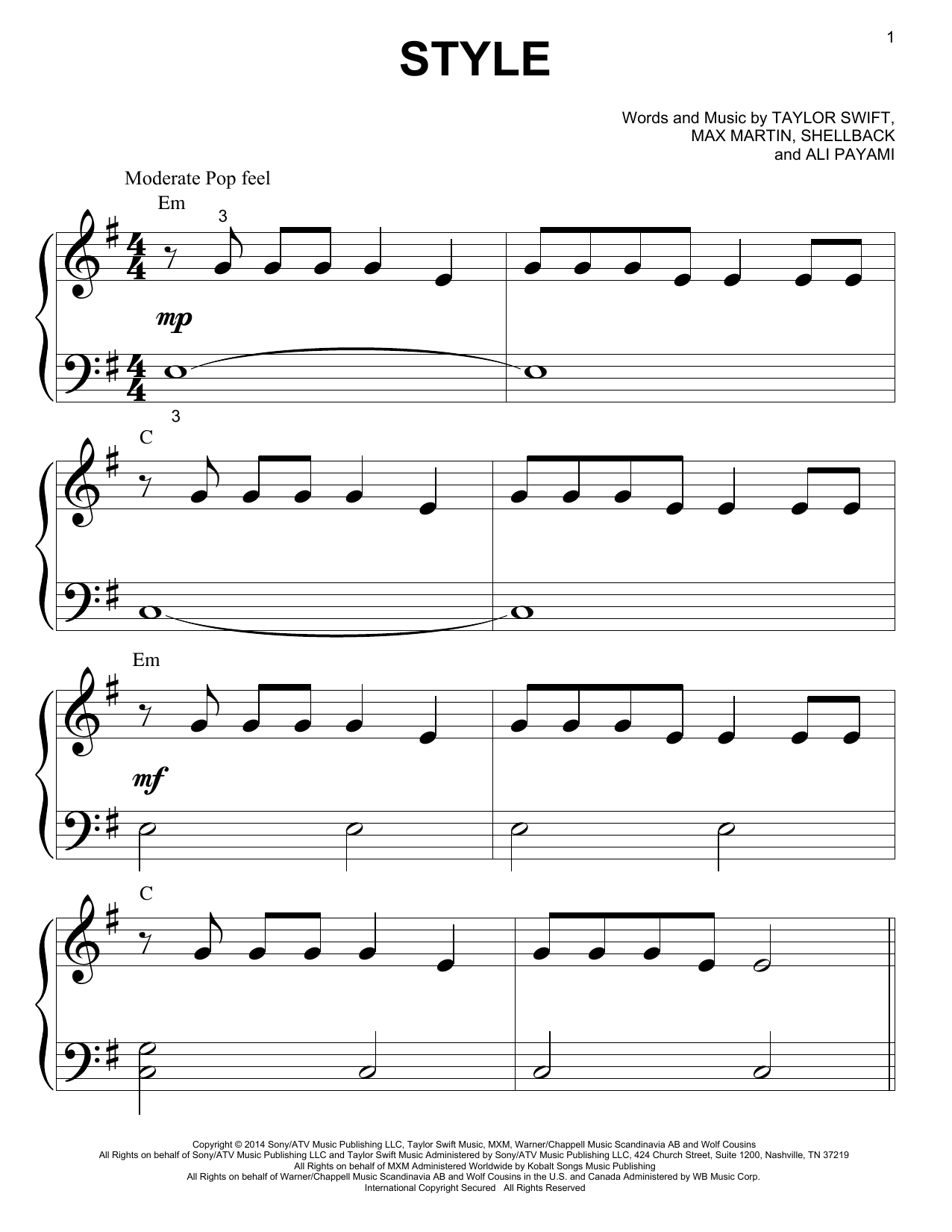 Download Taylor Swift Style Sheet Music