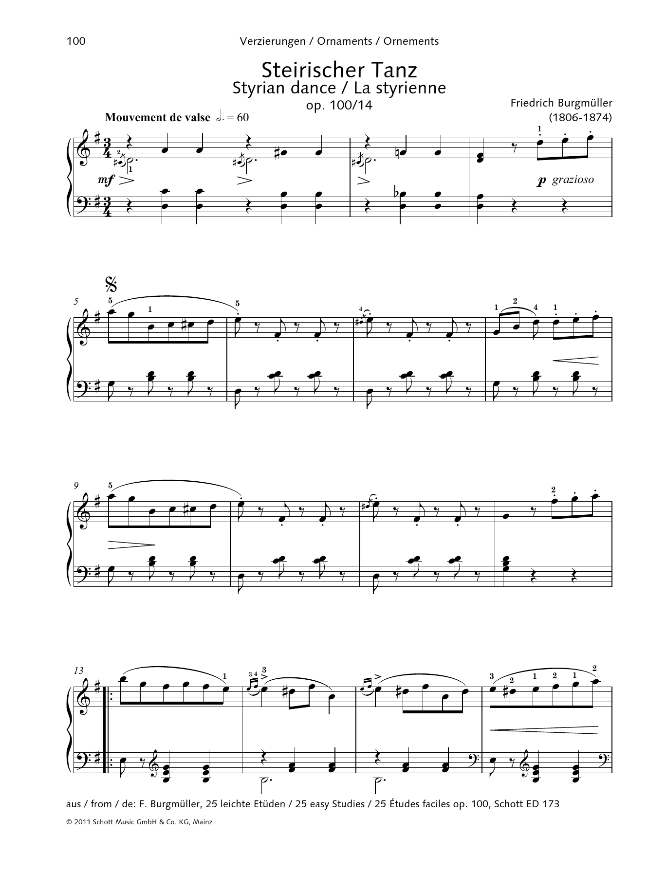 Download Friedrich Burgmuller Styrian Dance Op. 100 No. 14 Sheet Music