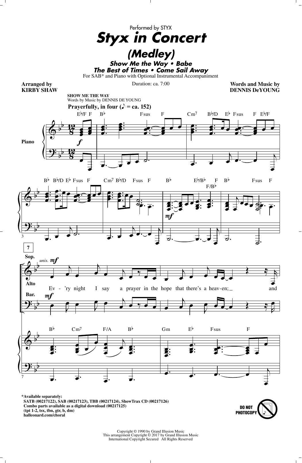 Download Kirby Shaw Styx In Concert (Medley) Sheet Music